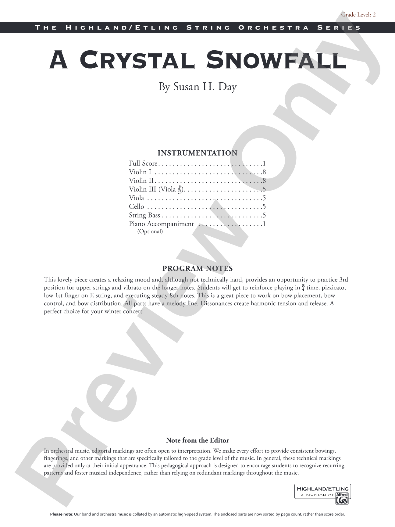 A Crystal Snowfall: String Orchestra Conductor Score & Parts