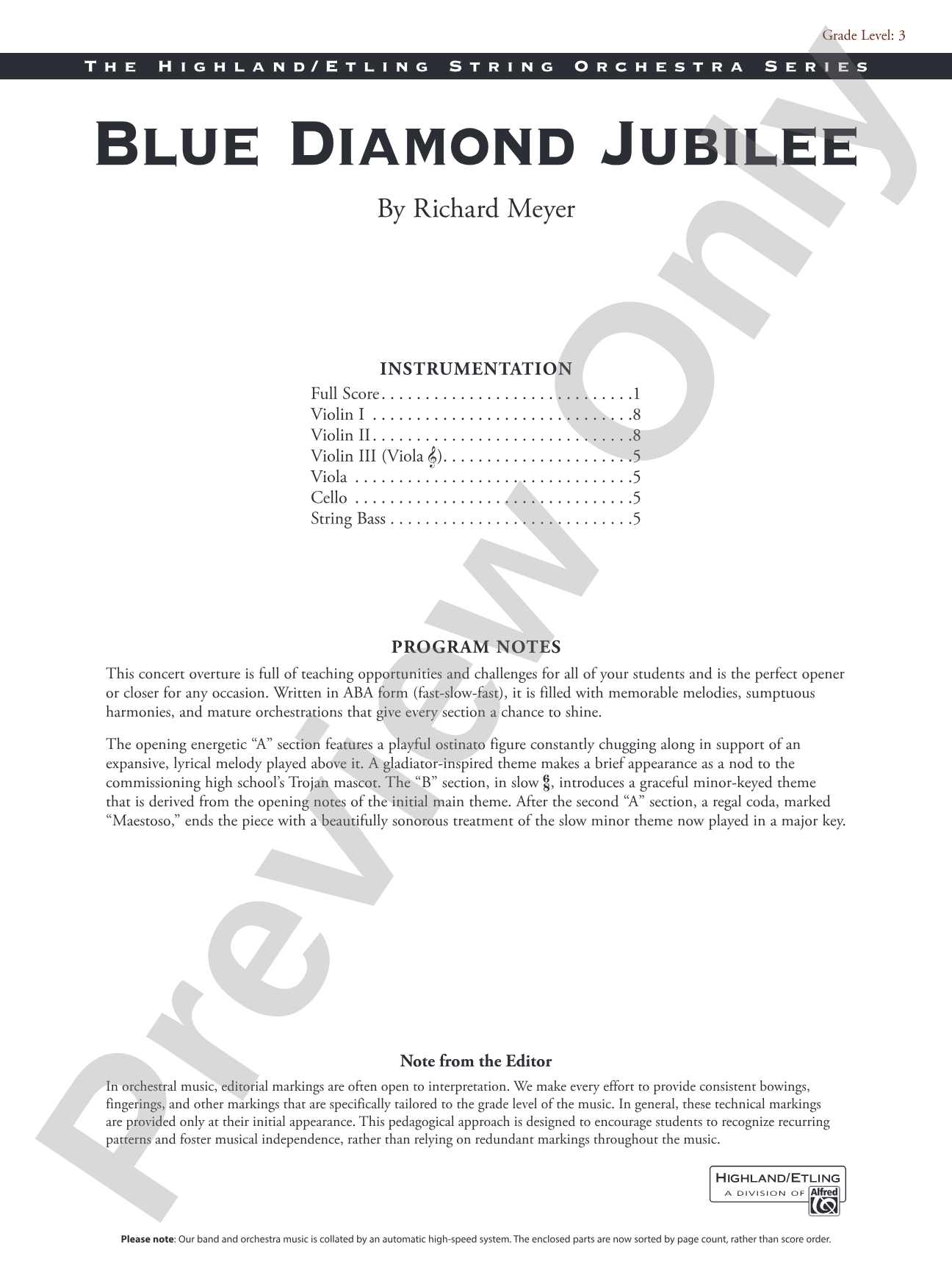 Blue Diamond Jubilee: String Orchestra Conductor Score & Parts