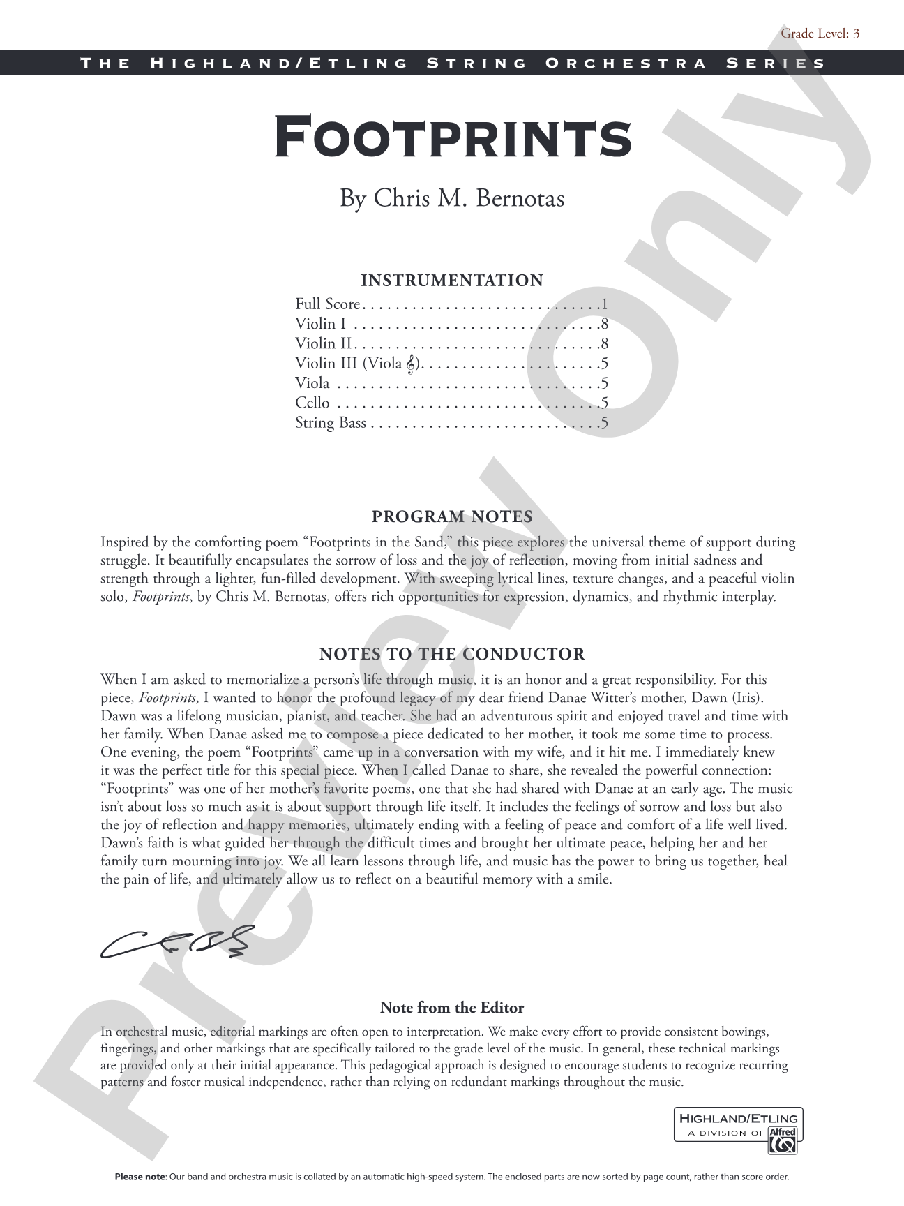 Footprints: String Orchestra Conductor Score & Parts