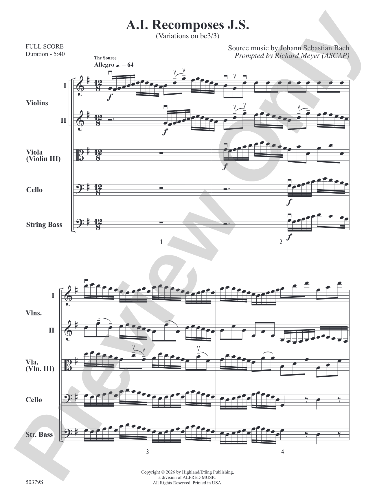 A.I. Recomposes J.S.: String Orchestra Conductor Score & Parts