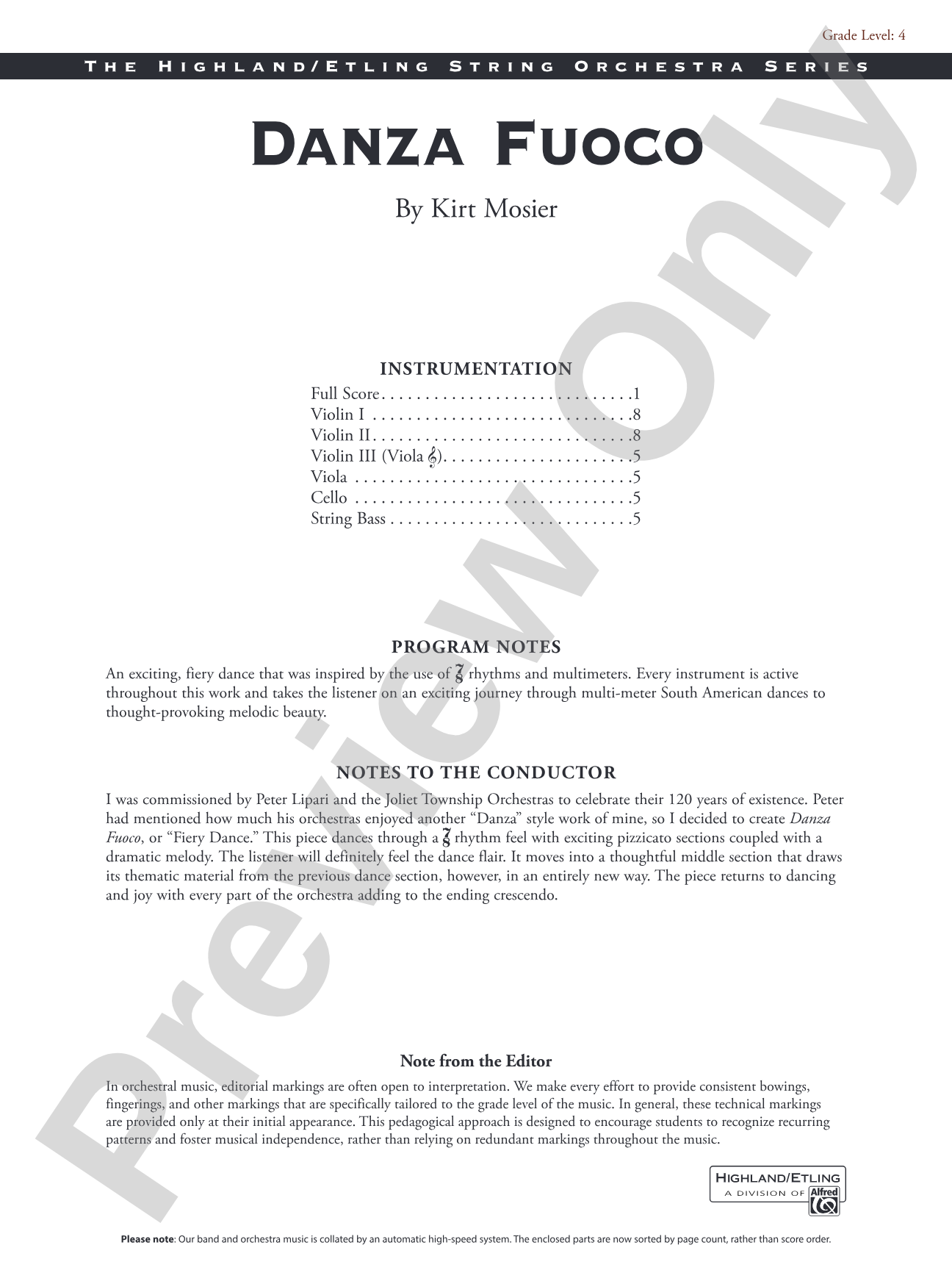 Danza Fuoco: String Orchestra Conductor Score & Parts