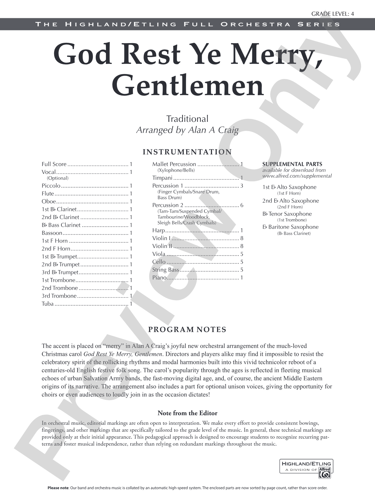 God Rest Ye Merry, Gentlemen: Full Orchestra Conductor Score & Parts