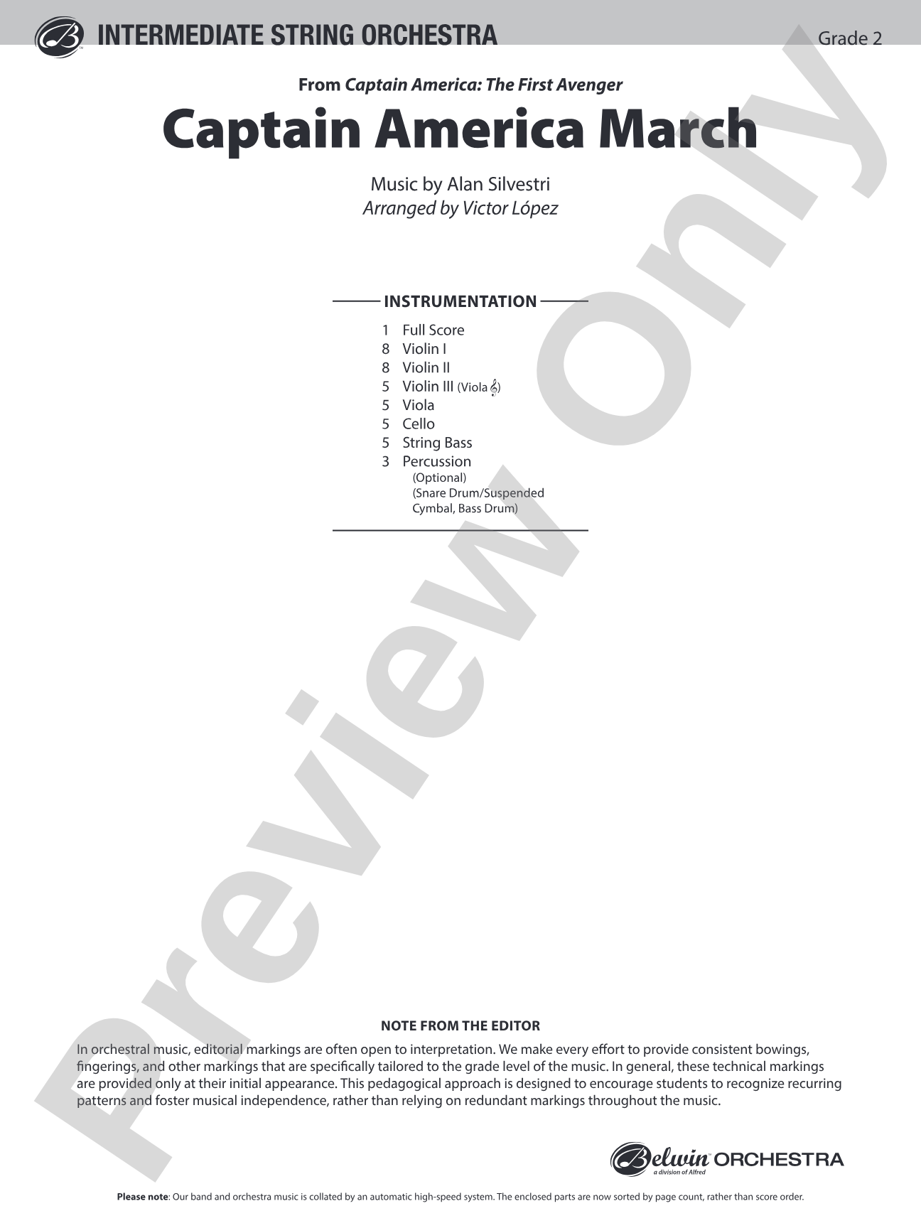 Captain America March: String Orchestra Conductor String Orchestra Conductor Score & Parts
