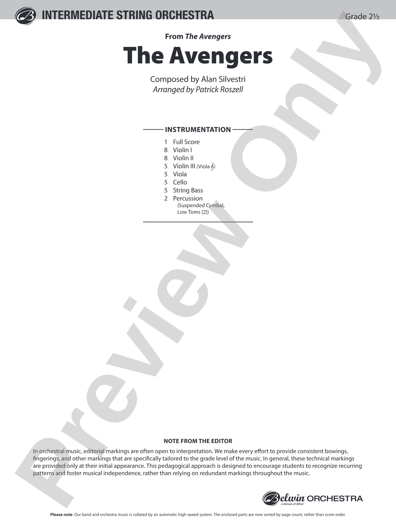 The Avengers: String Orchestra Conductor Score & Parts