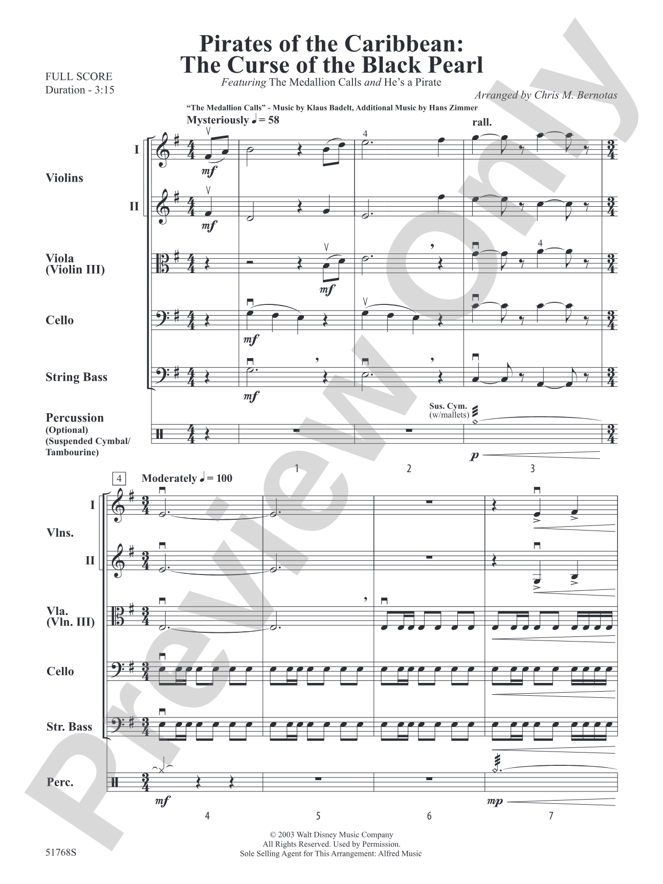 The Pirates of the Caribbean: The Curse of the Black Pearl: String Orchestra Conductor Score & Parts