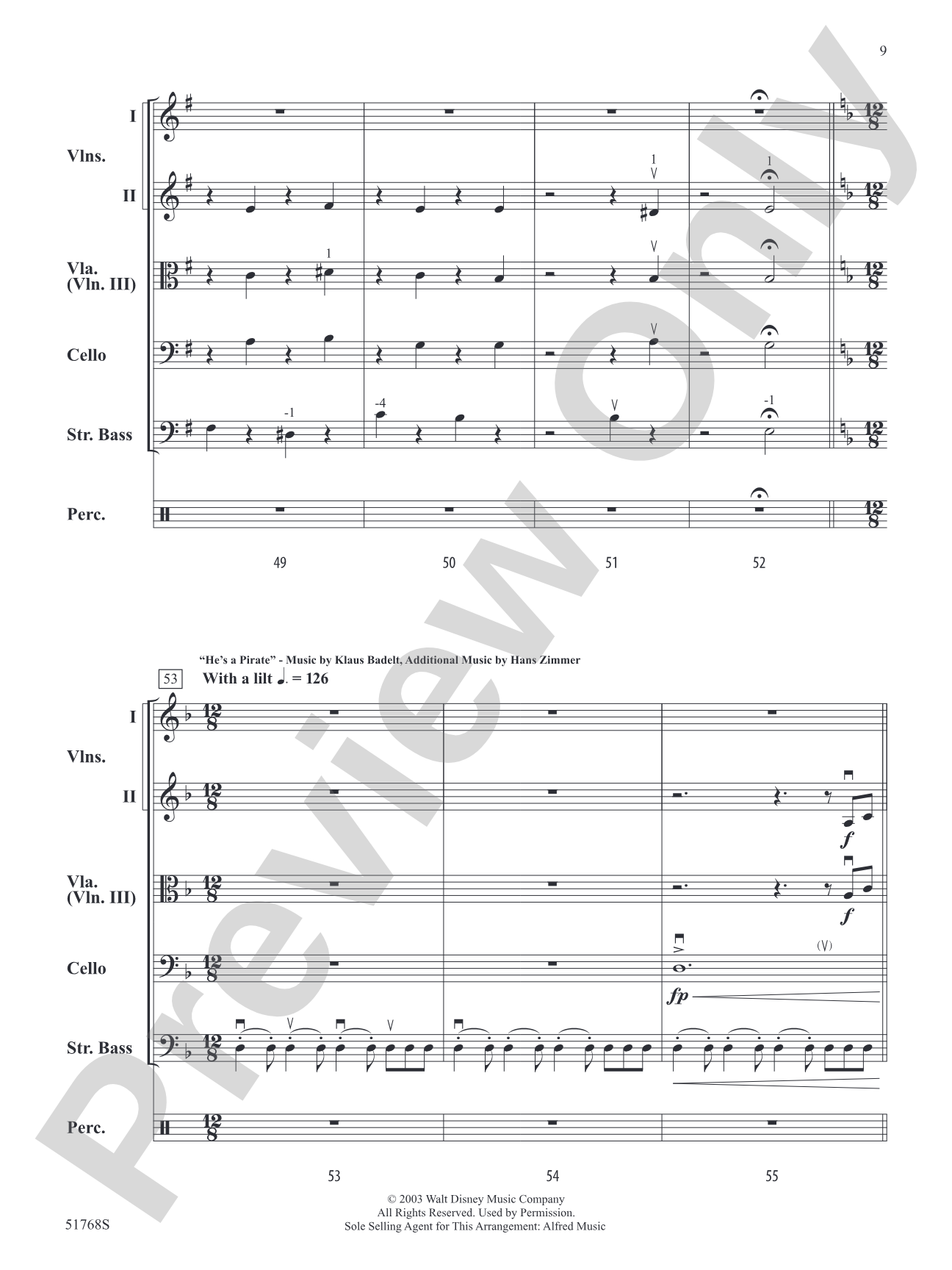 The Pirates of the Caribbean: The Curse of the Black Pearl: String Orchestra Conductor Score & Parts