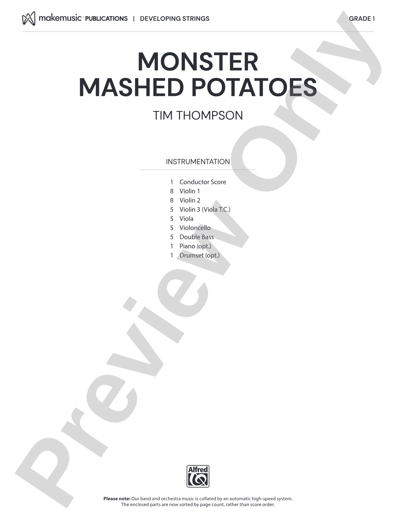 Monster Mashed Potatoes: String Orchestra Conductor Score & Parts