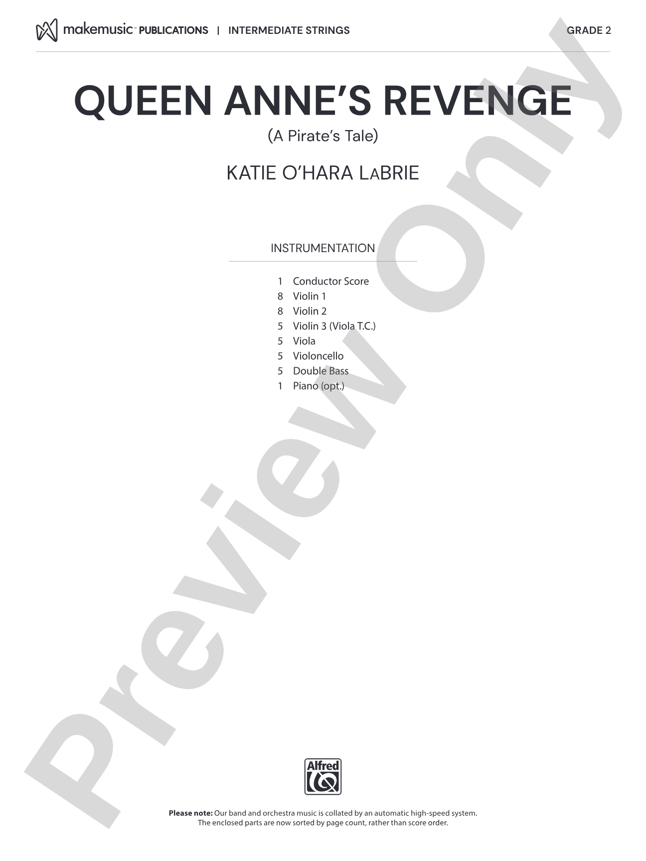 Queen Anne's Revenge: String Orchestra Conductor Score & Parts