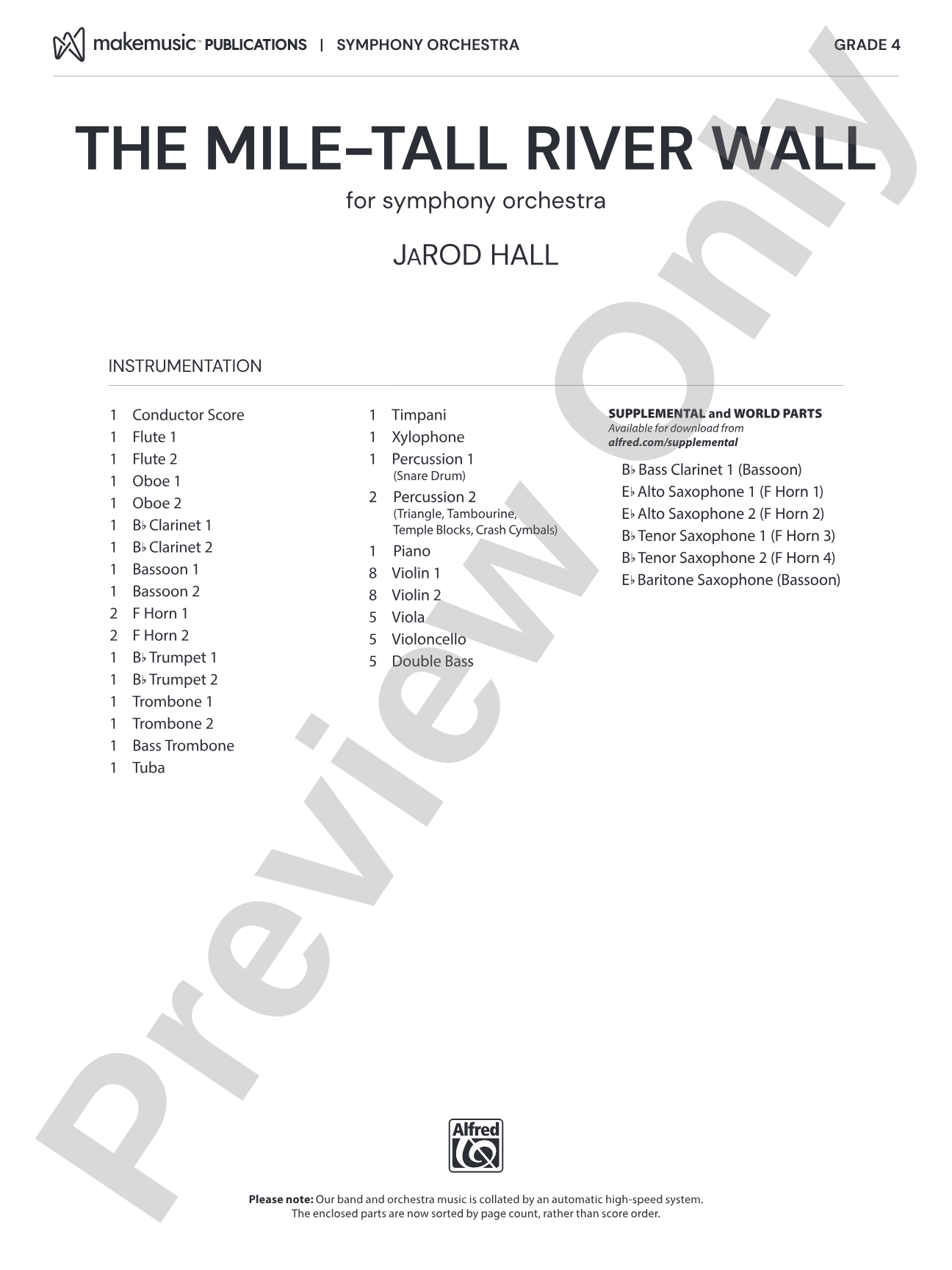 The Mile-Tall River Wall: Full Orchestra Conductor Score & Parts