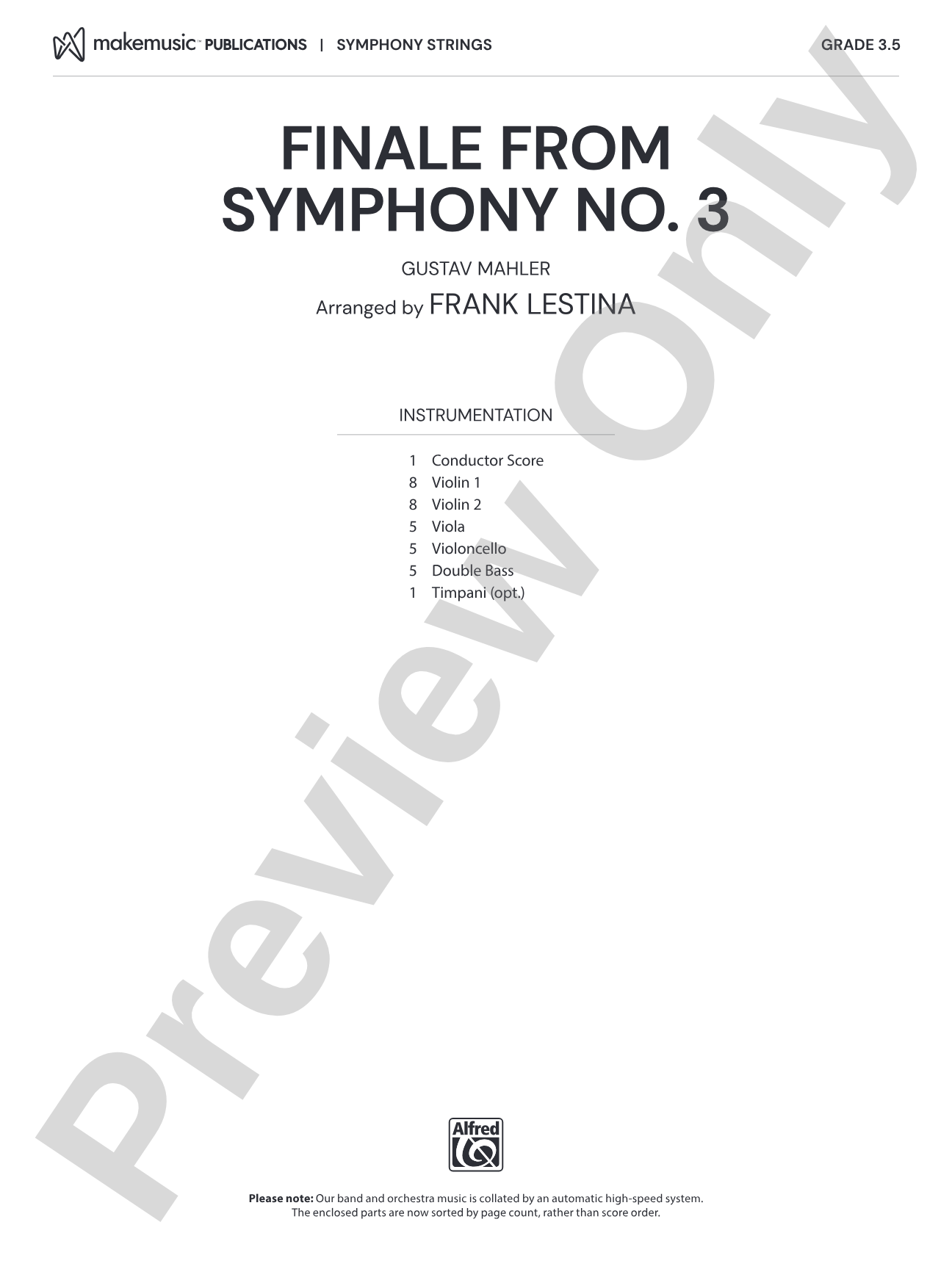 Finale From Symphony No. 3: String Orchestra Conductor Score & Parts