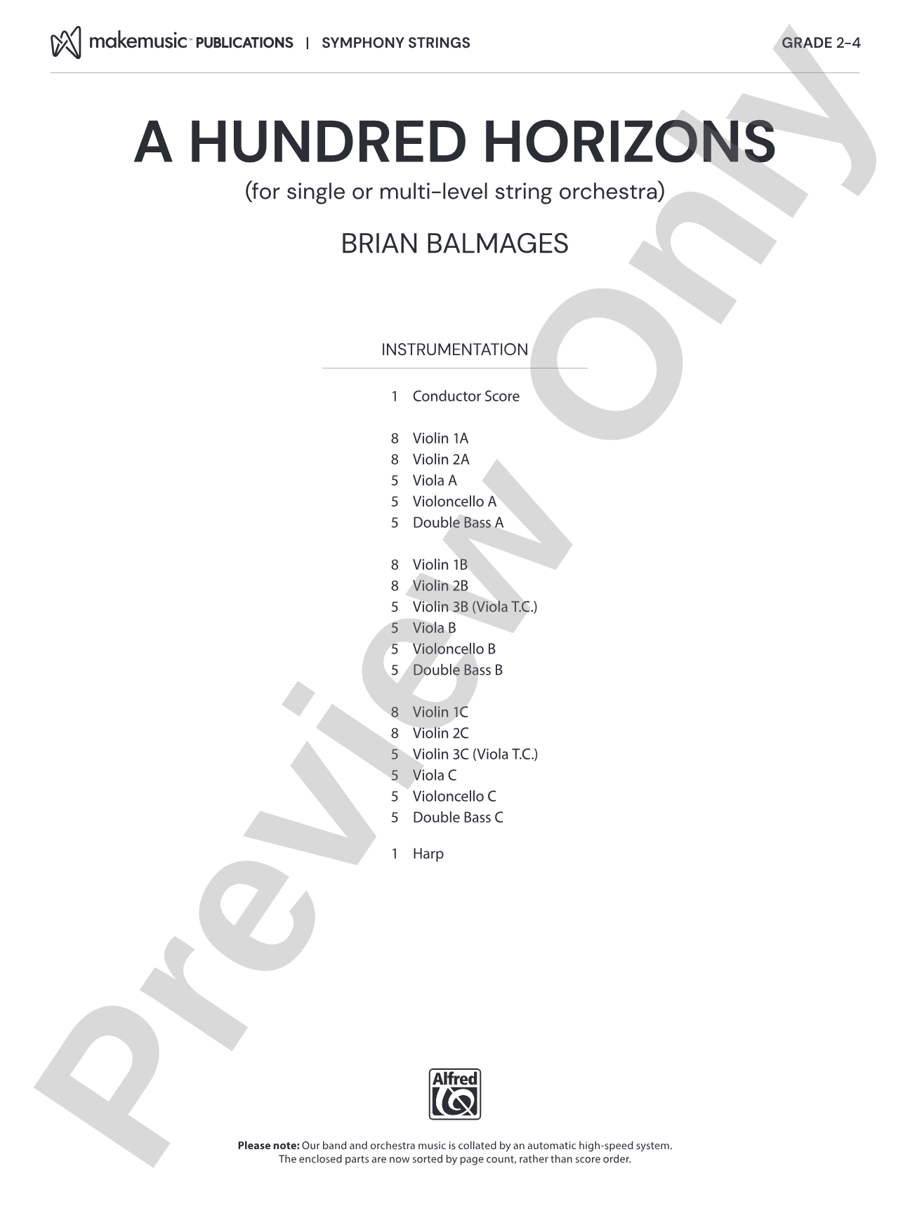 A Hundred Horizons: String Orchestra Conductor Score & Parts