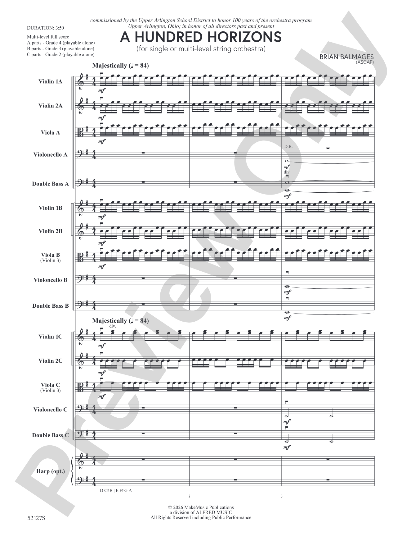 A Hundred Horizons: String Orchestra Conductor Score & Parts