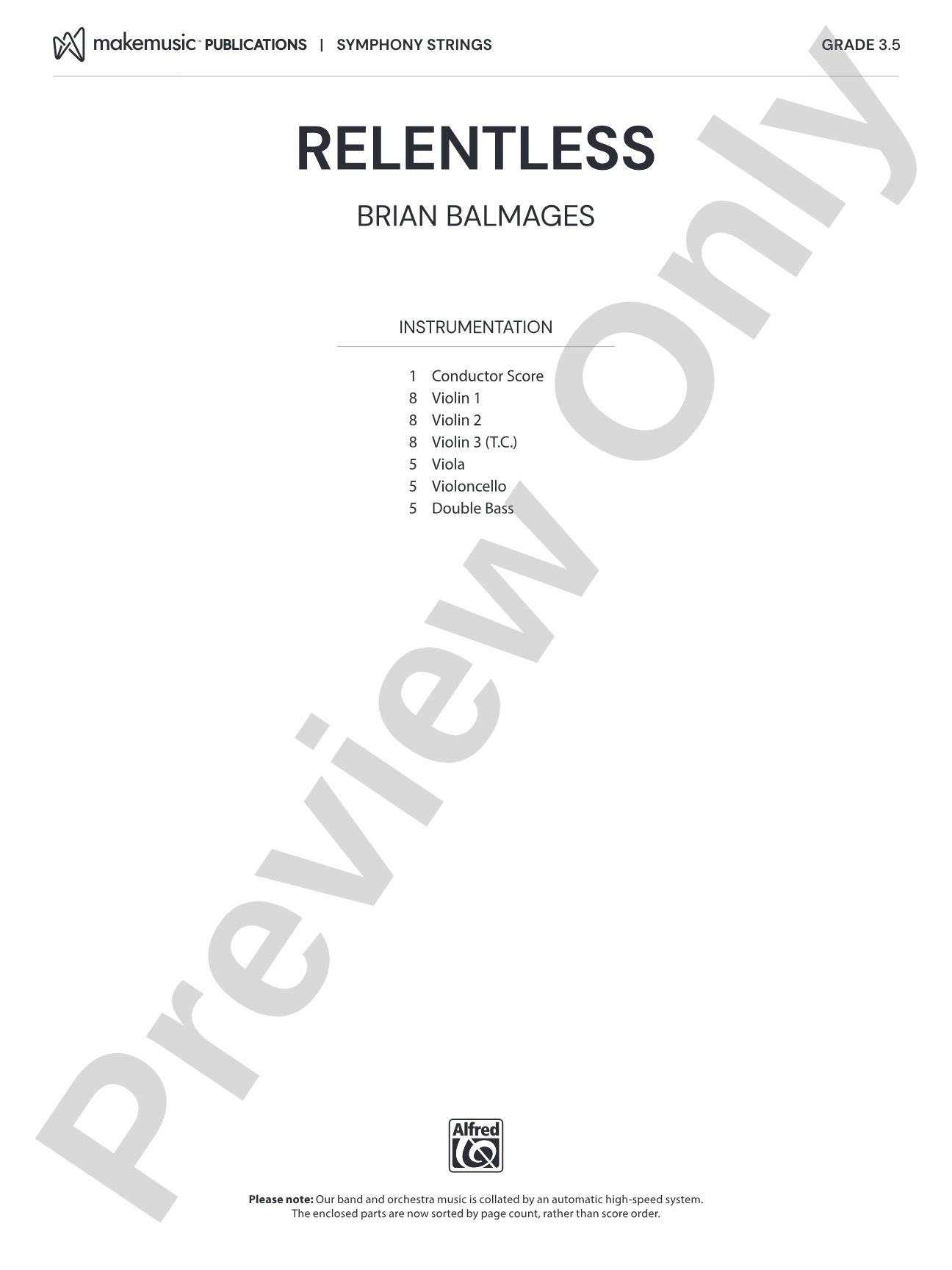 Relentless: String Orchestra Conductor Score & Parts