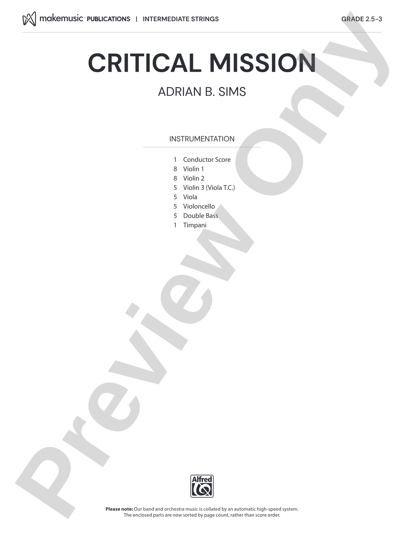 Critical Mission: String Orchestra Conductor Score & Parts