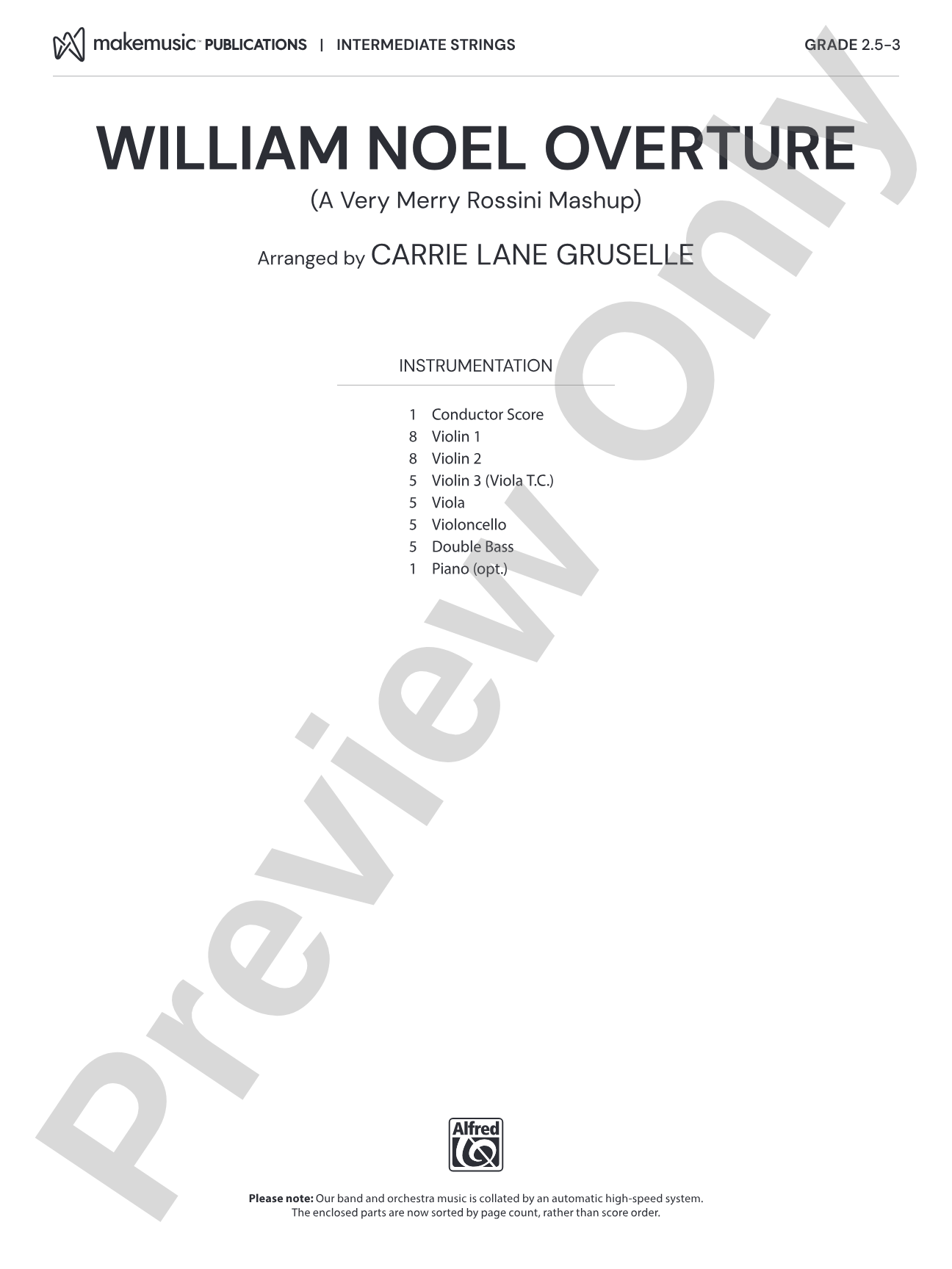 William Noel Overture: String Orchestra Conductor Score & Parts