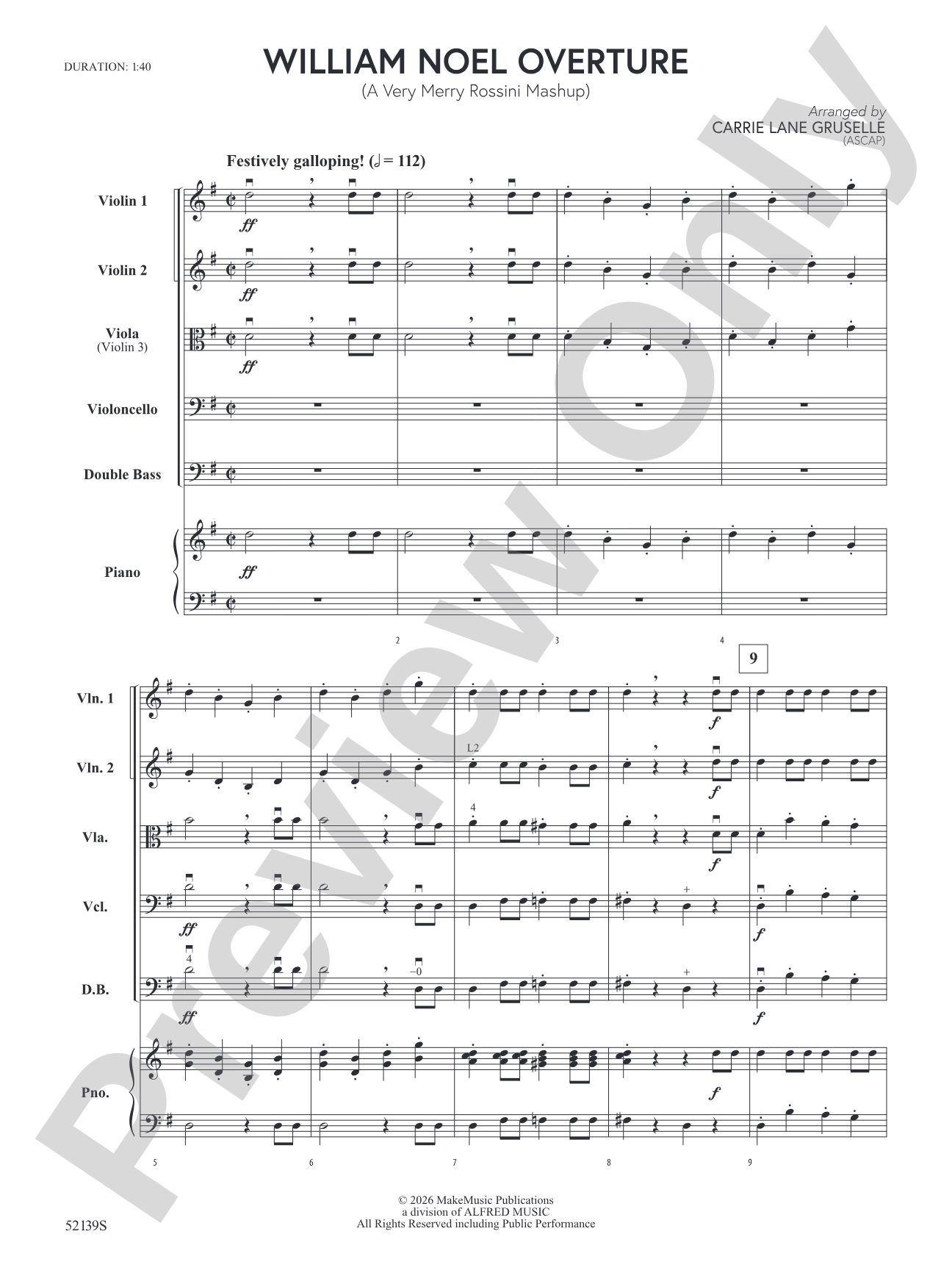 William Noel Overture: String Orchestra Conductor Score & Parts