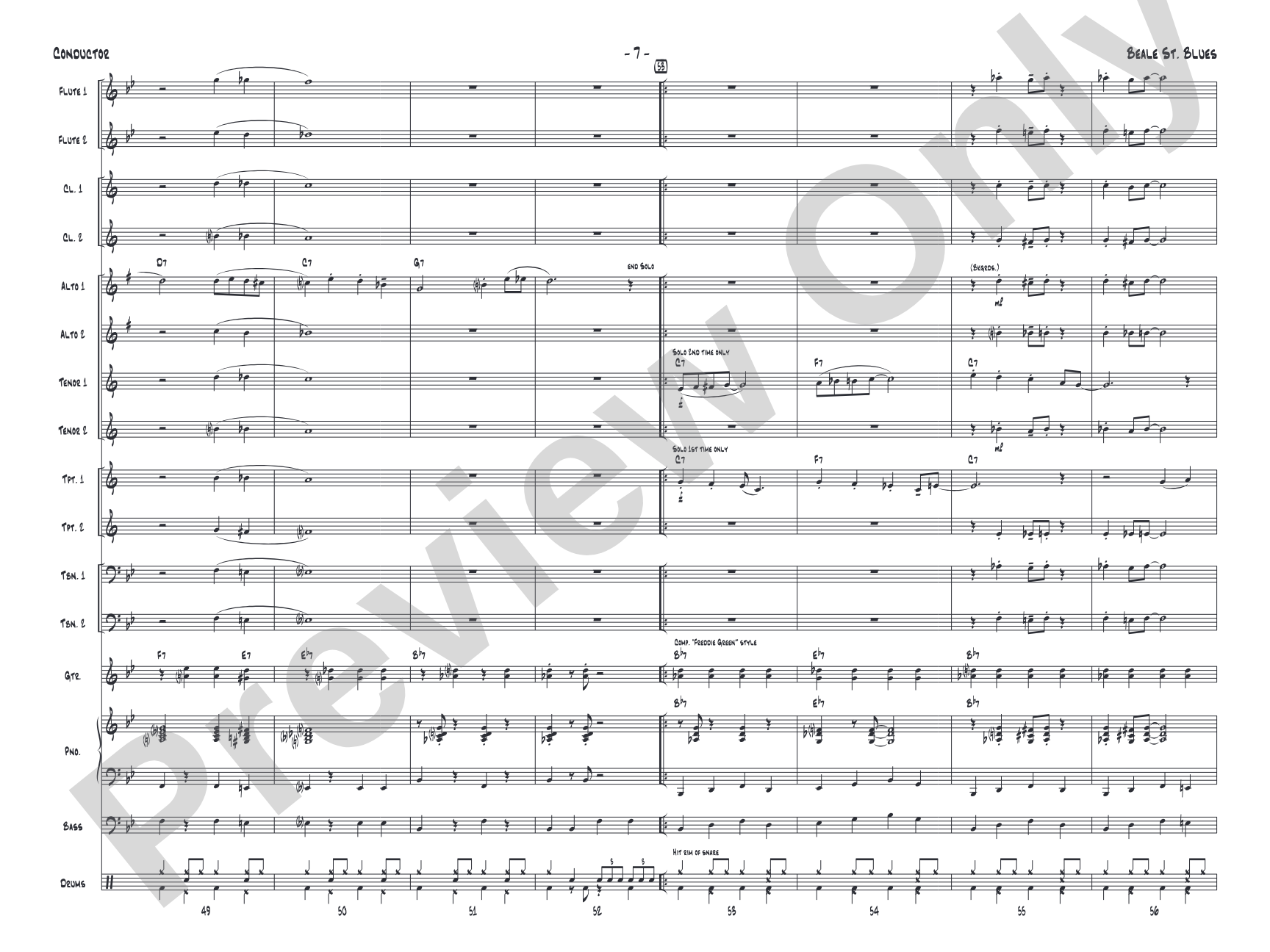 Beale St. Blues: Jazz Ensemble Conductor Score & Parts