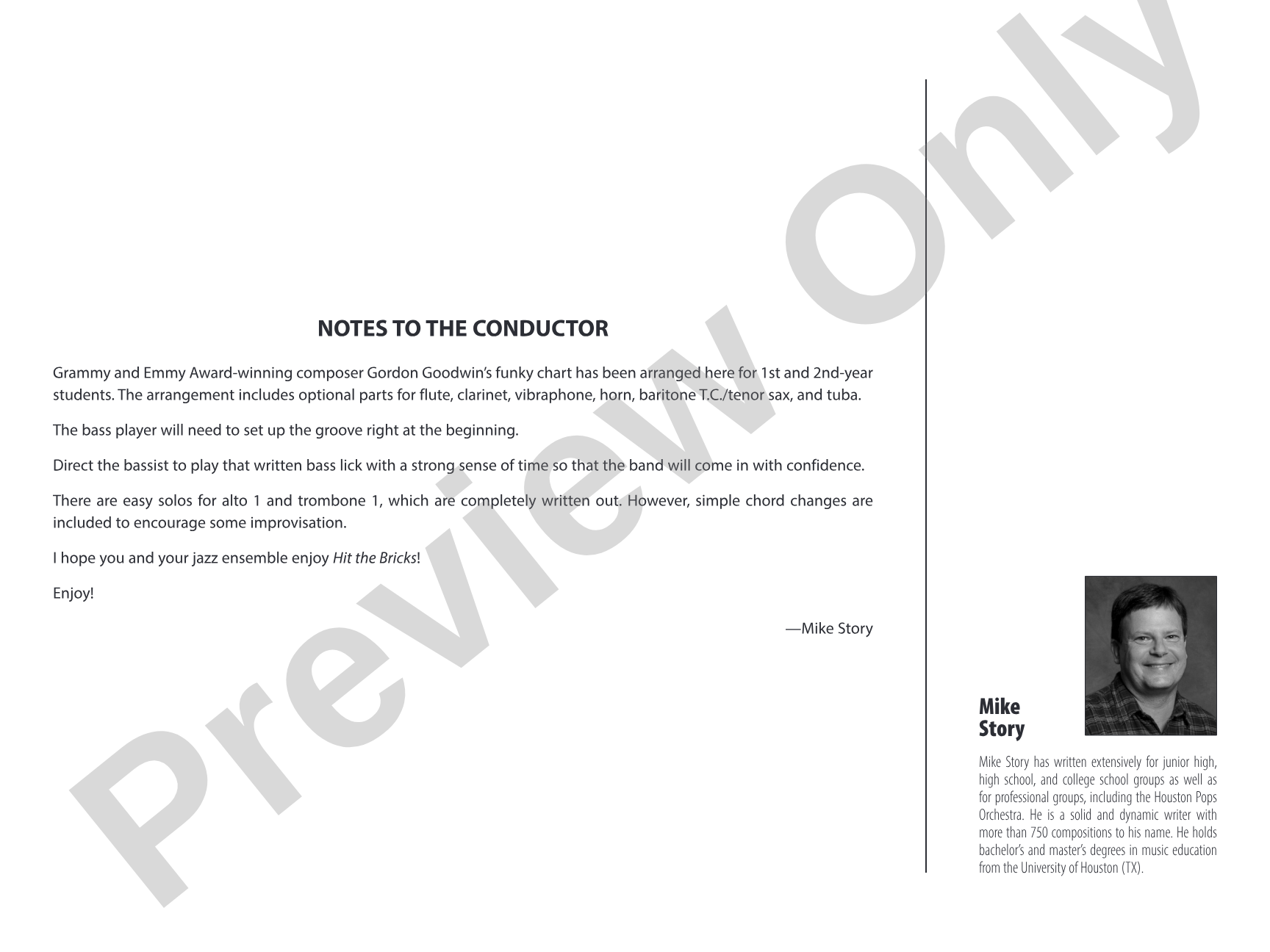 Hit the Bricks: Jazz Ensemble Conductor Score & Parts