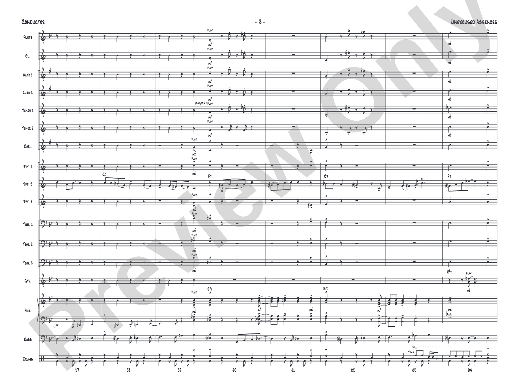 Unexcused Absences: Jazz Ensemble Conductor Score & Parts