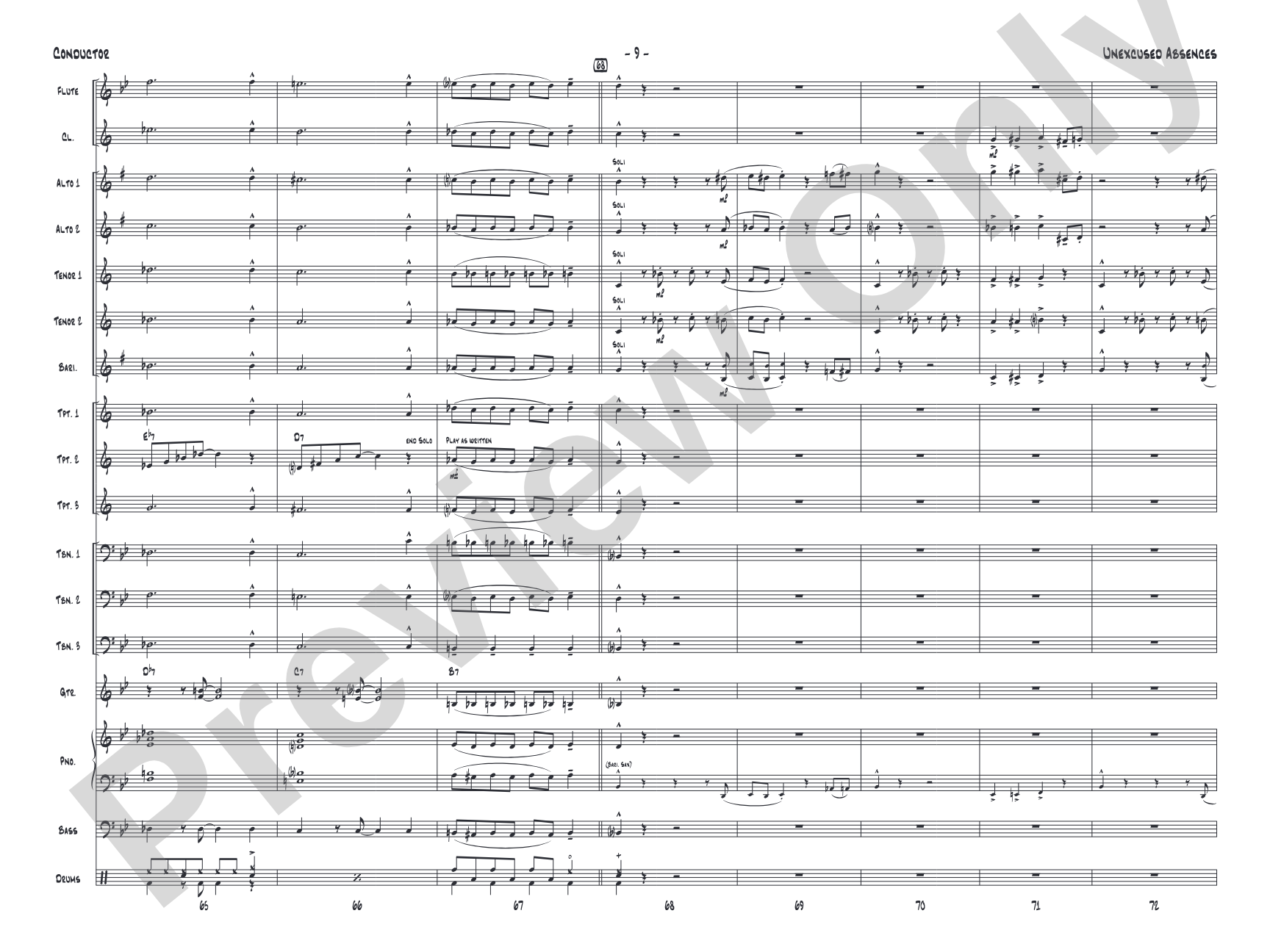 Unexcused Absences: Jazz Ensemble Conductor Score & Parts