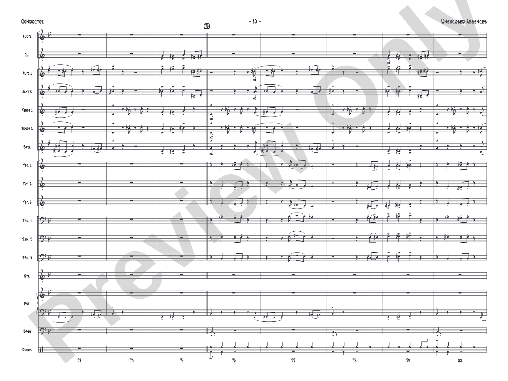 Unexcused Absences: Jazz Ensemble Conductor Score & Parts
