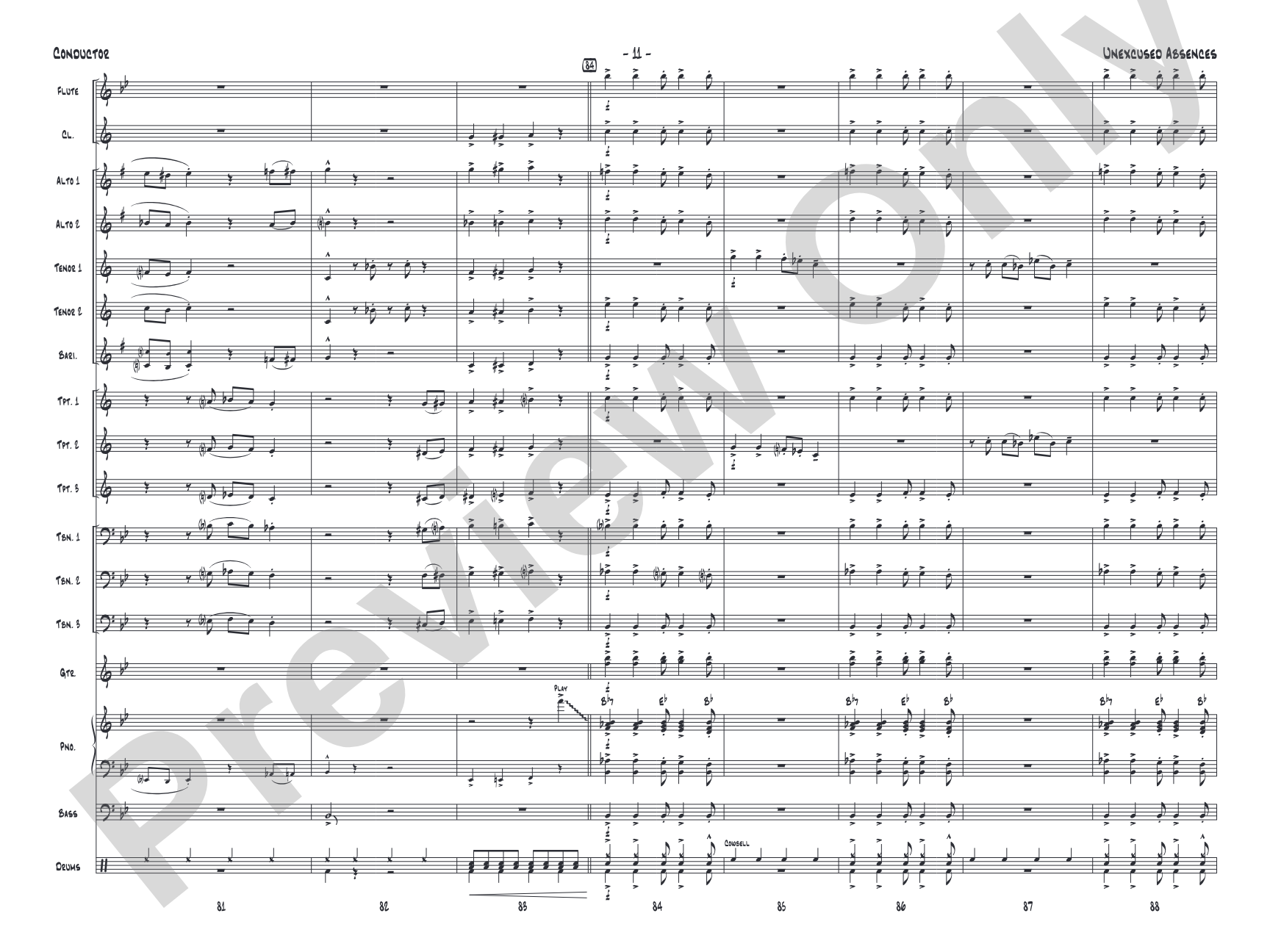Unexcused Absences: Jazz Ensemble Conductor Score & Parts
