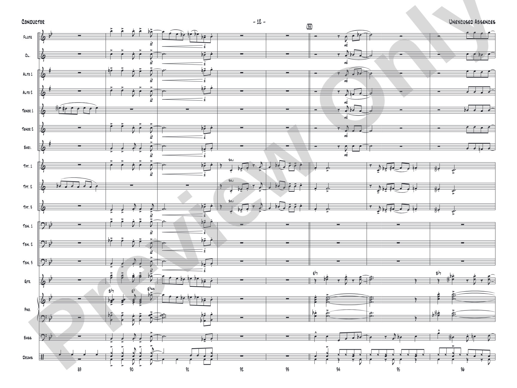 Unexcused Absences: Jazz Ensemble Conductor Score & Parts