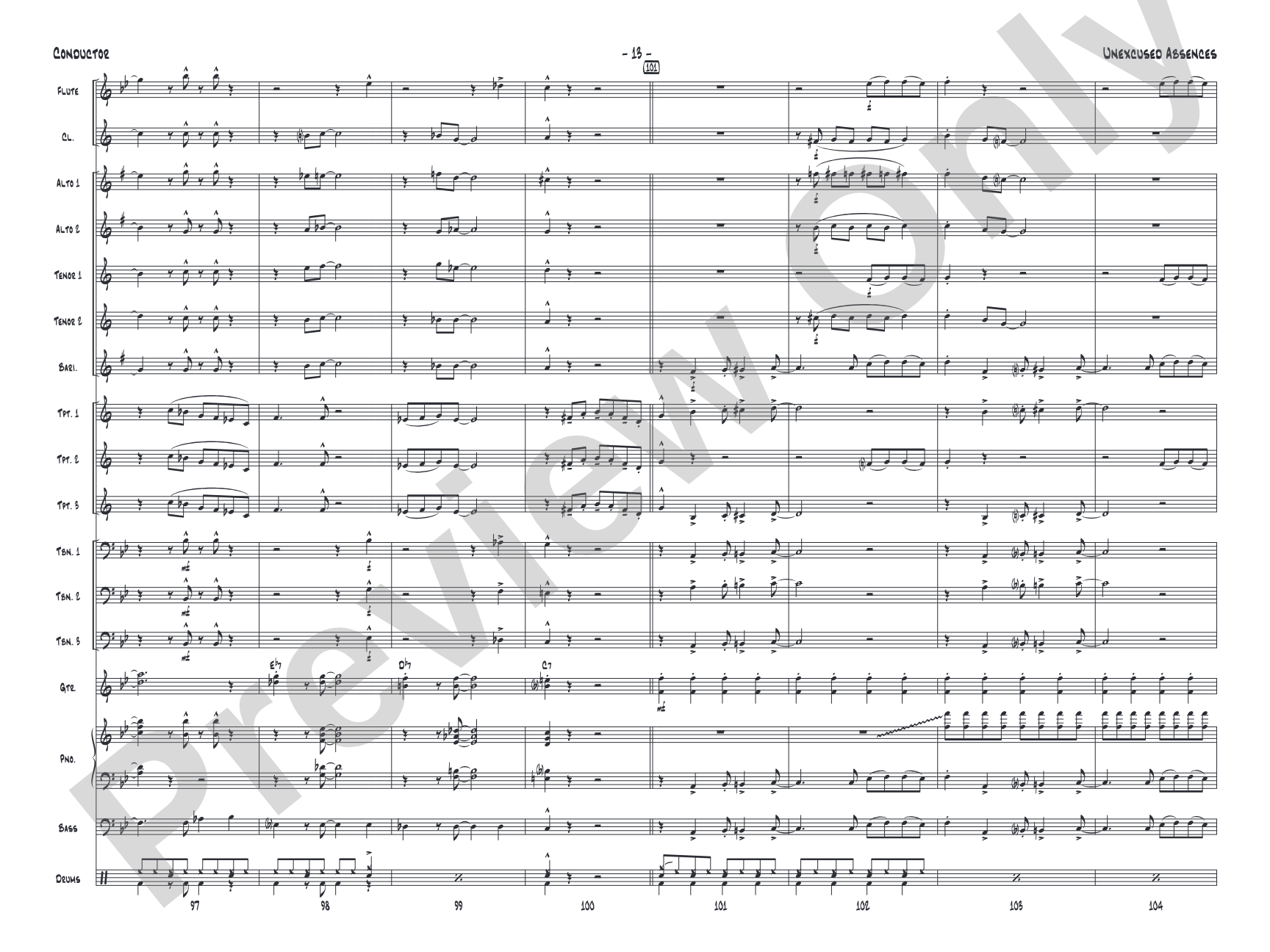 Unexcused Absences: Jazz Ensemble Conductor Score & Parts