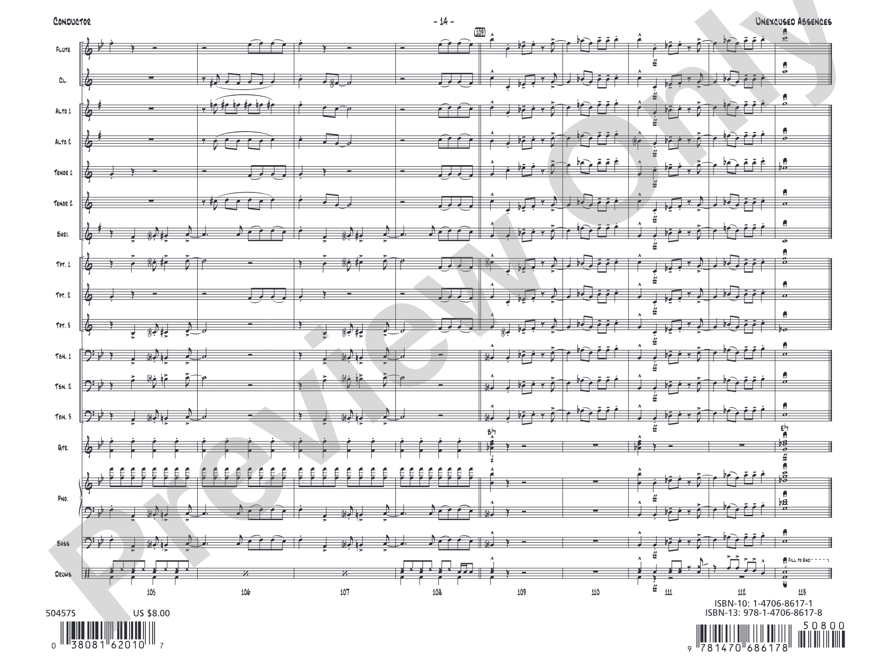 Unexcused Absences: Jazz Ensemble Conductor Score & Parts