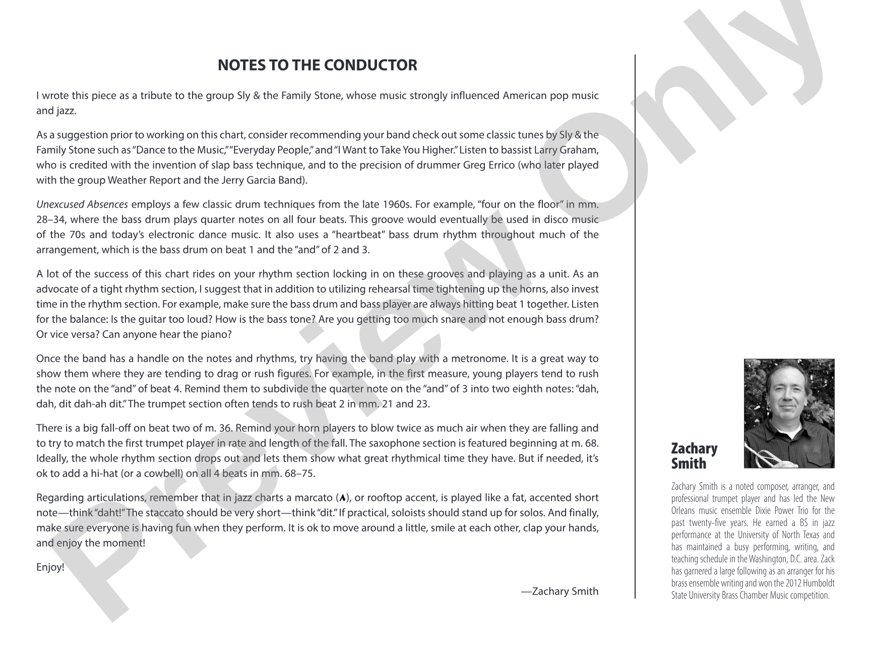 Unexcused Absences: Jazz Ensemble Conductor Score & Parts