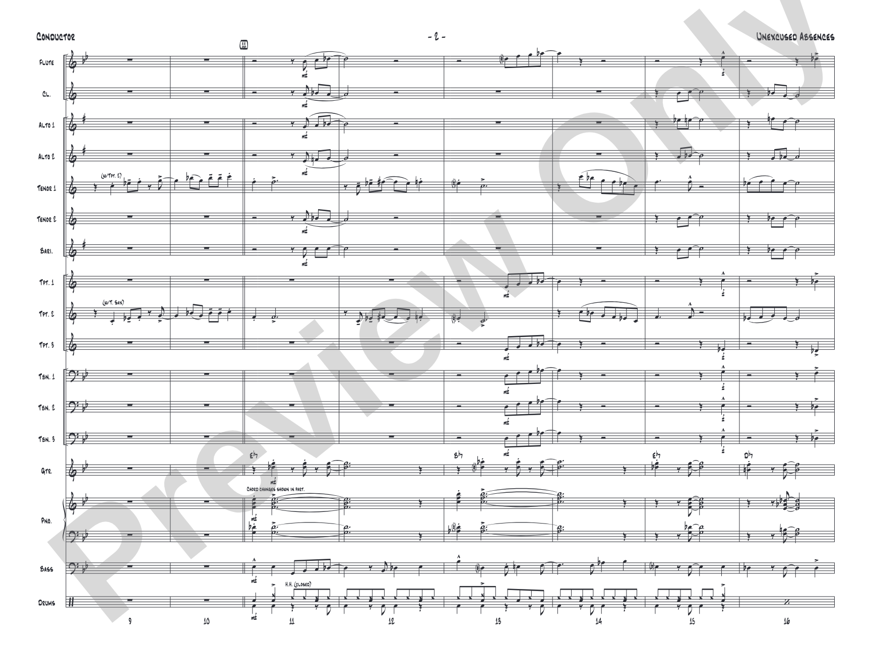 Unexcused Absences: Jazz Ensemble Conductor Score & Parts