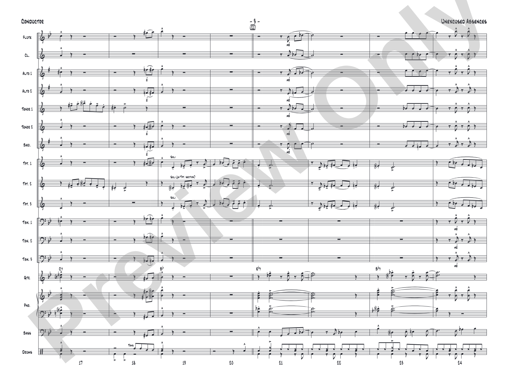 Unexcused Absences: Jazz Ensemble Conductor Score & Parts