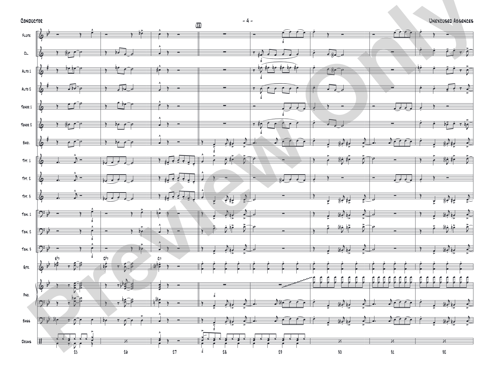 Unexcused Absences: Jazz Ensemble Conductor Score & Parts