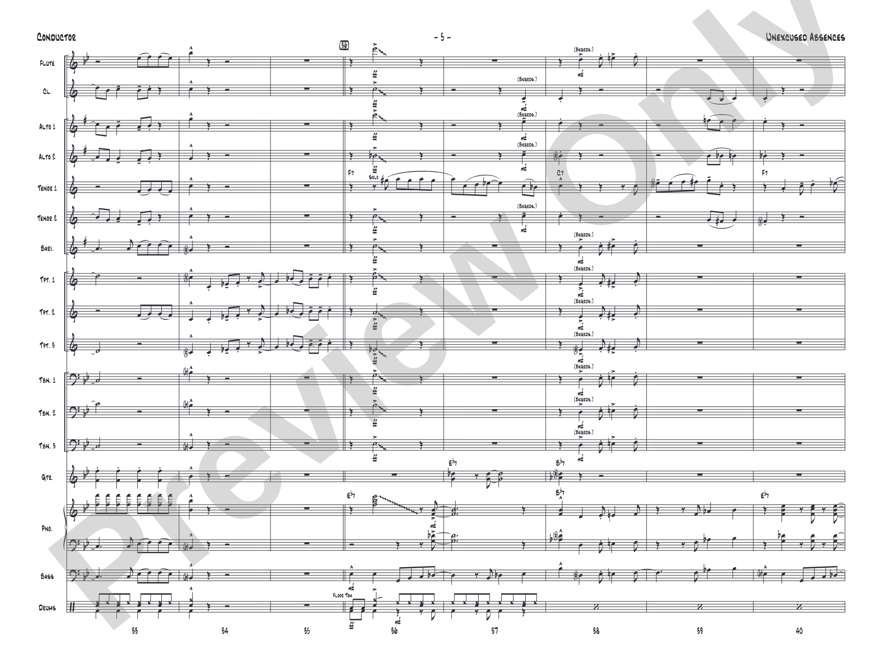 Unexcused Absences: Jazz Ensemble Conductor Score & Parts