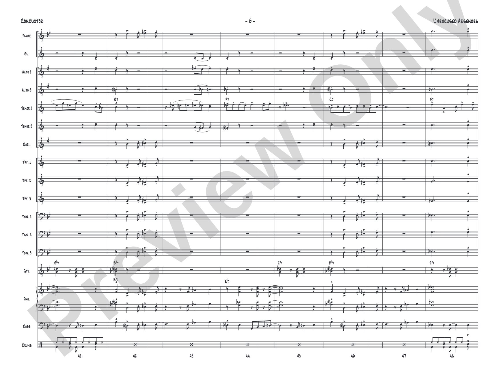 Unexcused Absences: Jazz Ensemble Conductor Score & Parts