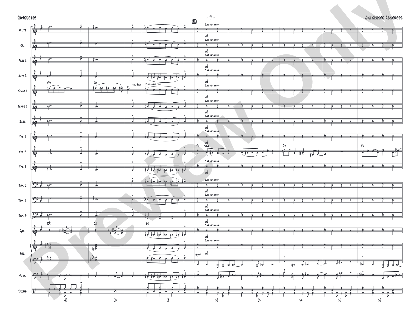 Unexcused Absences: Jazz Ensemble Conductor Score & Parts