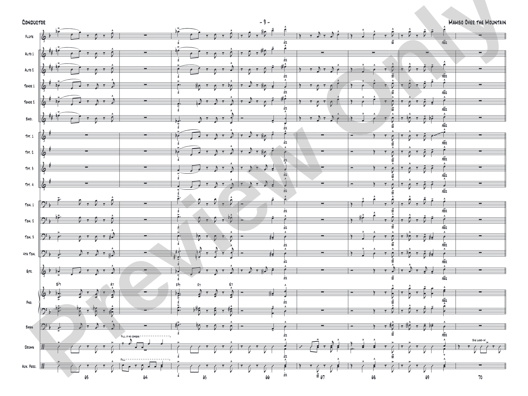 Mambo Over the Mountain: Jazz Ensemble Conductor Score & Parts