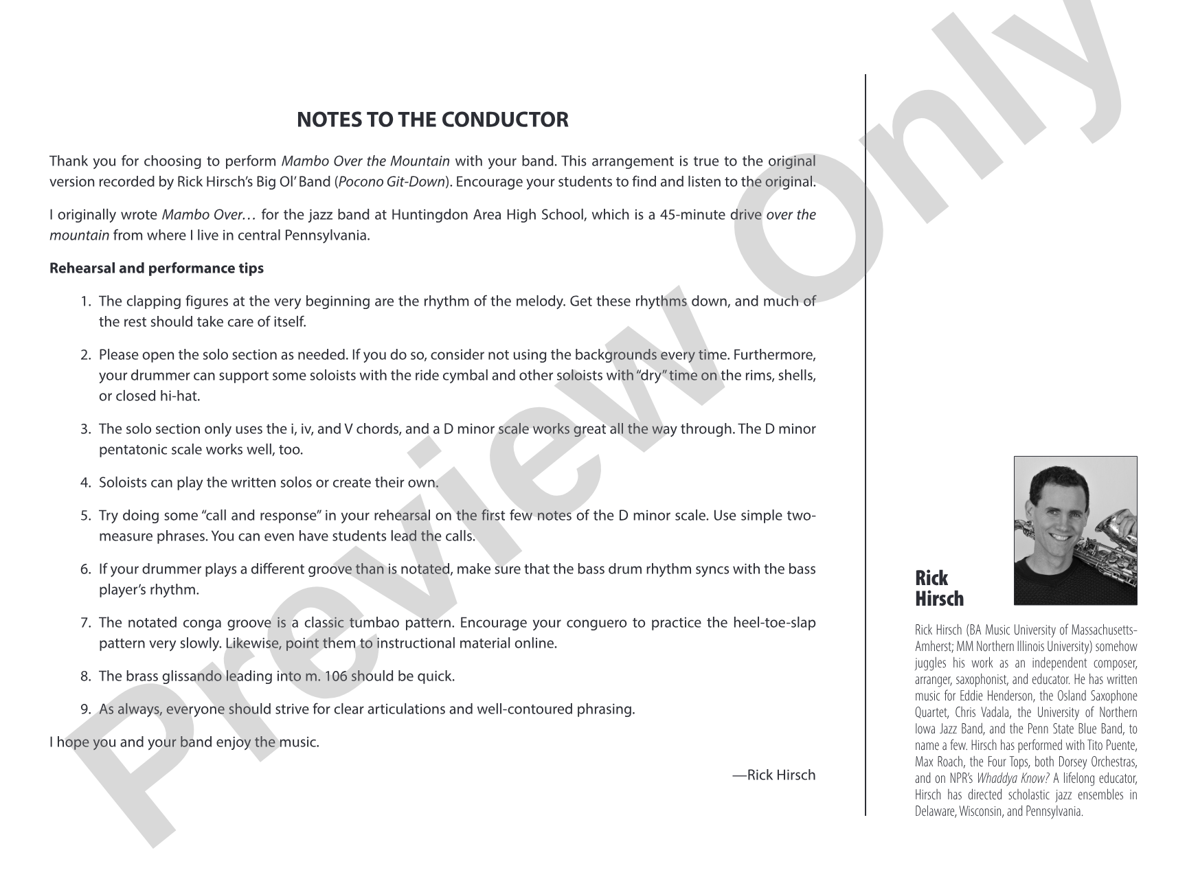 Mambo Over the Mountain: Jazz Ensemble Conductor Score & Parts