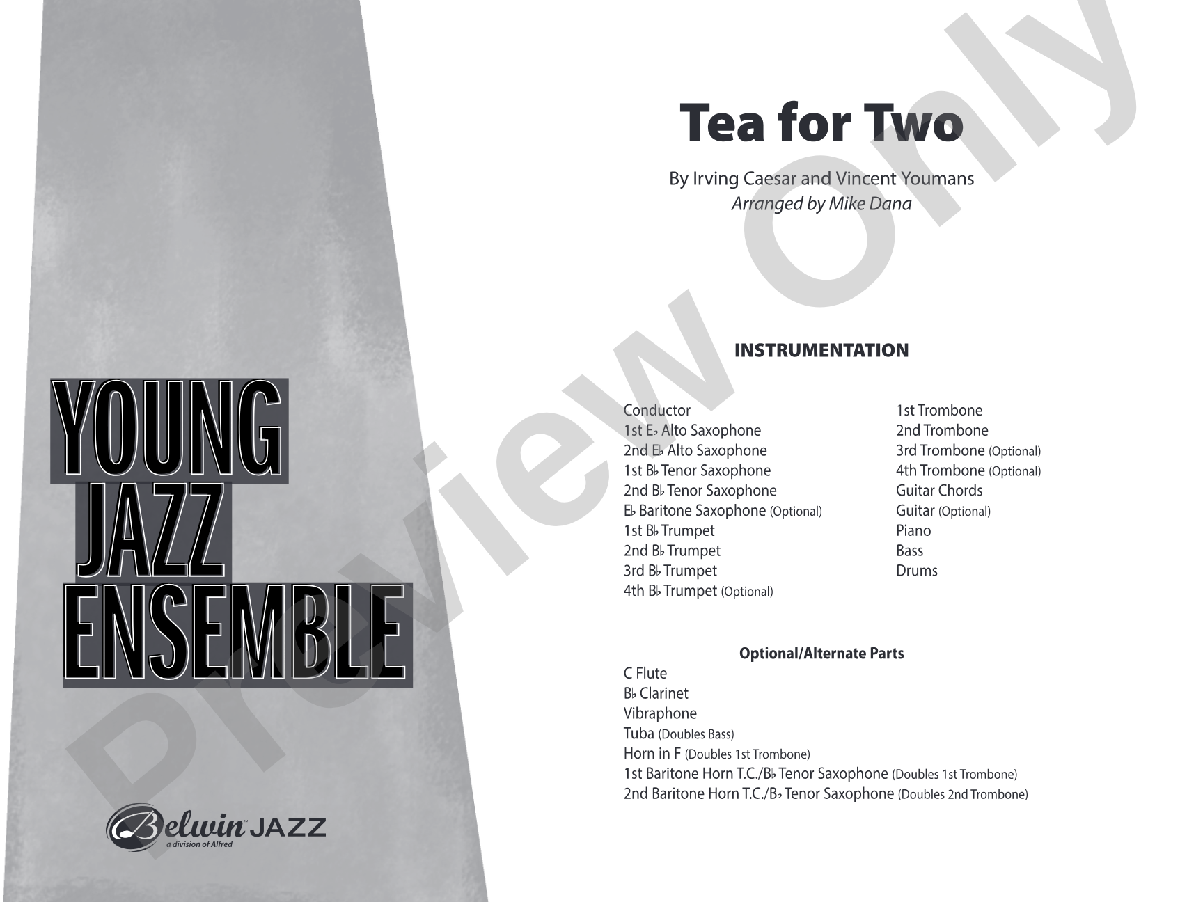 Tea for Two: Jazz Ensemble Conductor Score & Parts