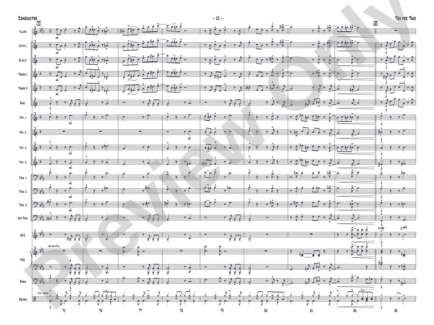 Tea for Two: Jazz Ensemble Conductor Score & Parts