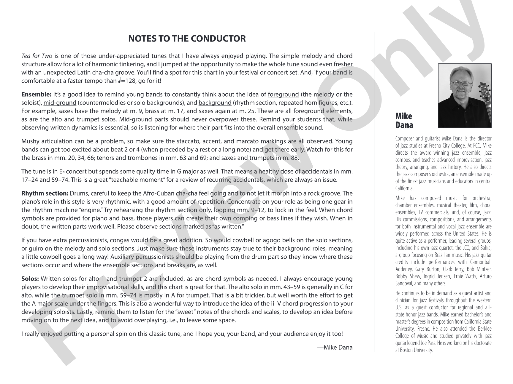 Tea for Two: Jazz Ensemble Conductor Score & Parts