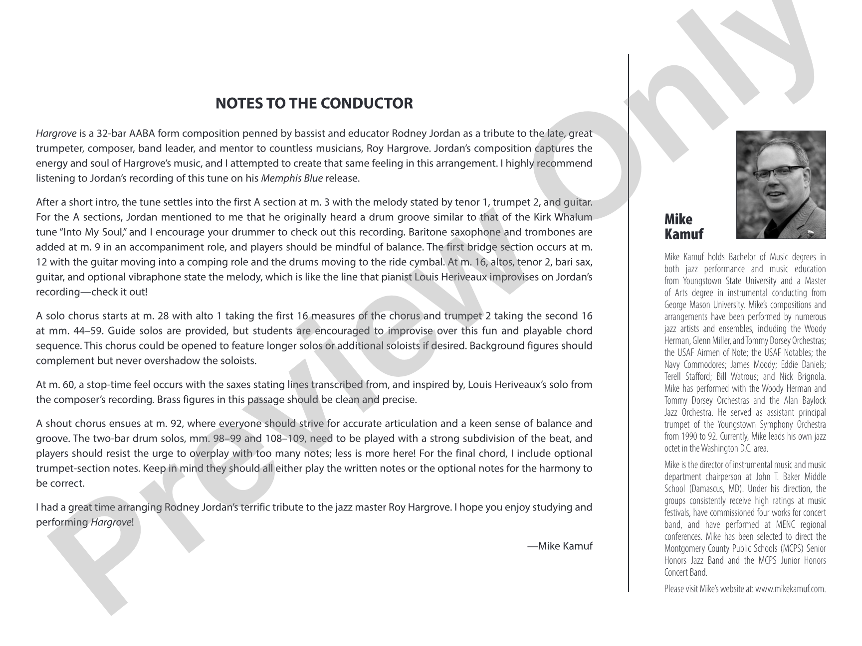 Hargrove: Jazz Ensemble Conductor Score & Parts