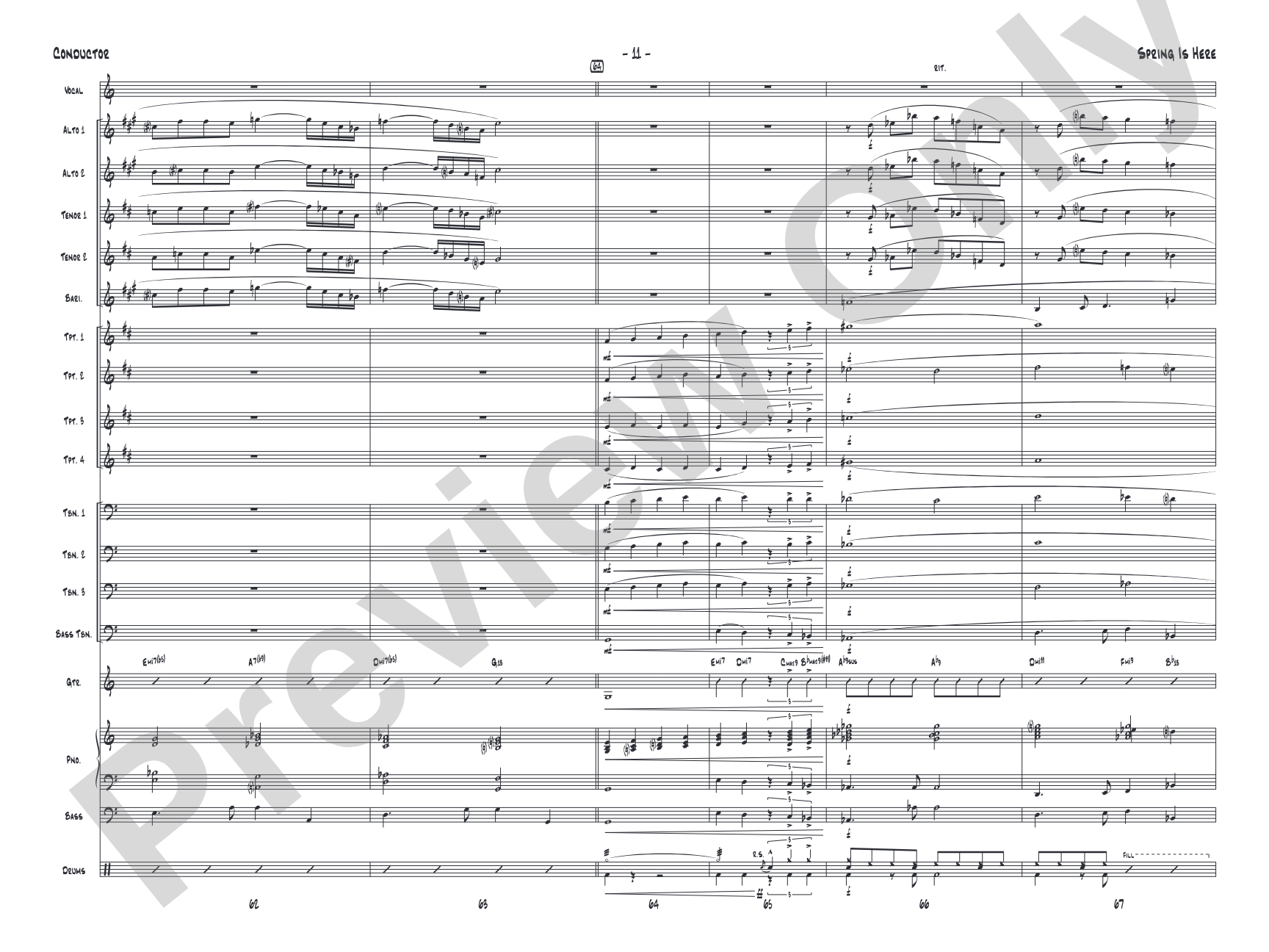Spring Is Here: Jazz Ensemble Conductor Score & Parts