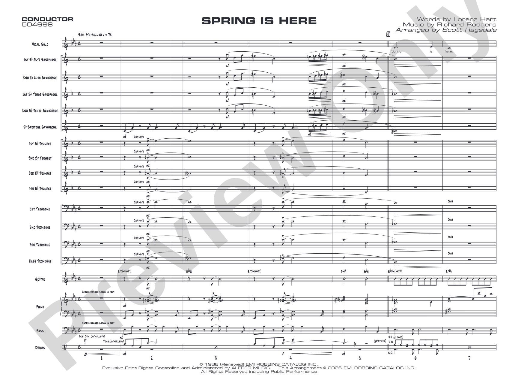 Spring Is Here: Jazz Ensemble Conductor Score & Parts