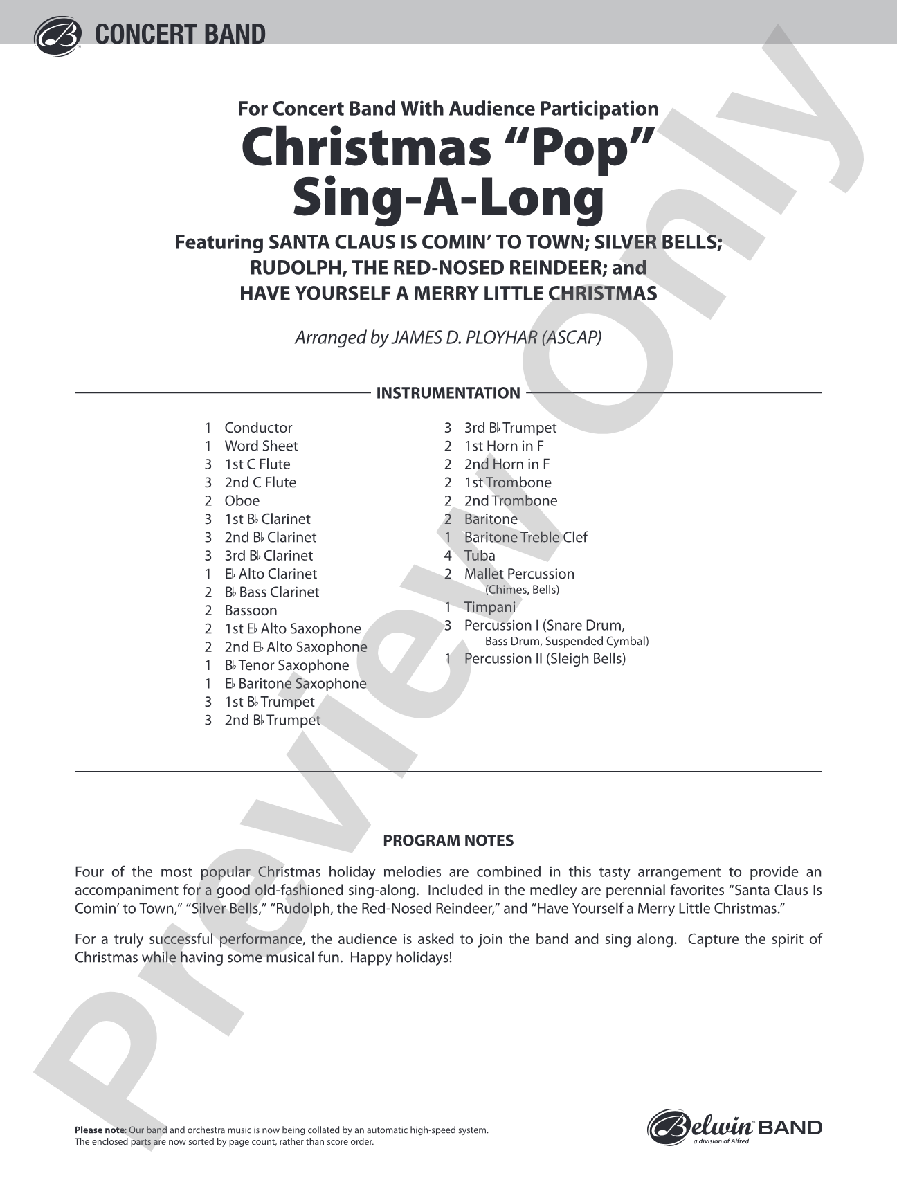Christmas "Pop" Sing Along (for Concert Band with Audience Participation): Concert Band Conductor Score & Parts
