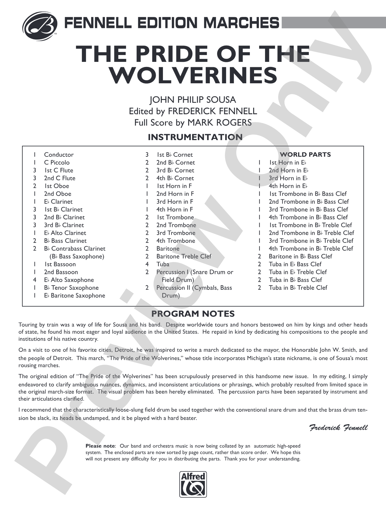 The Pride of the Wolverines: Concert Band Conductor Score & Parts