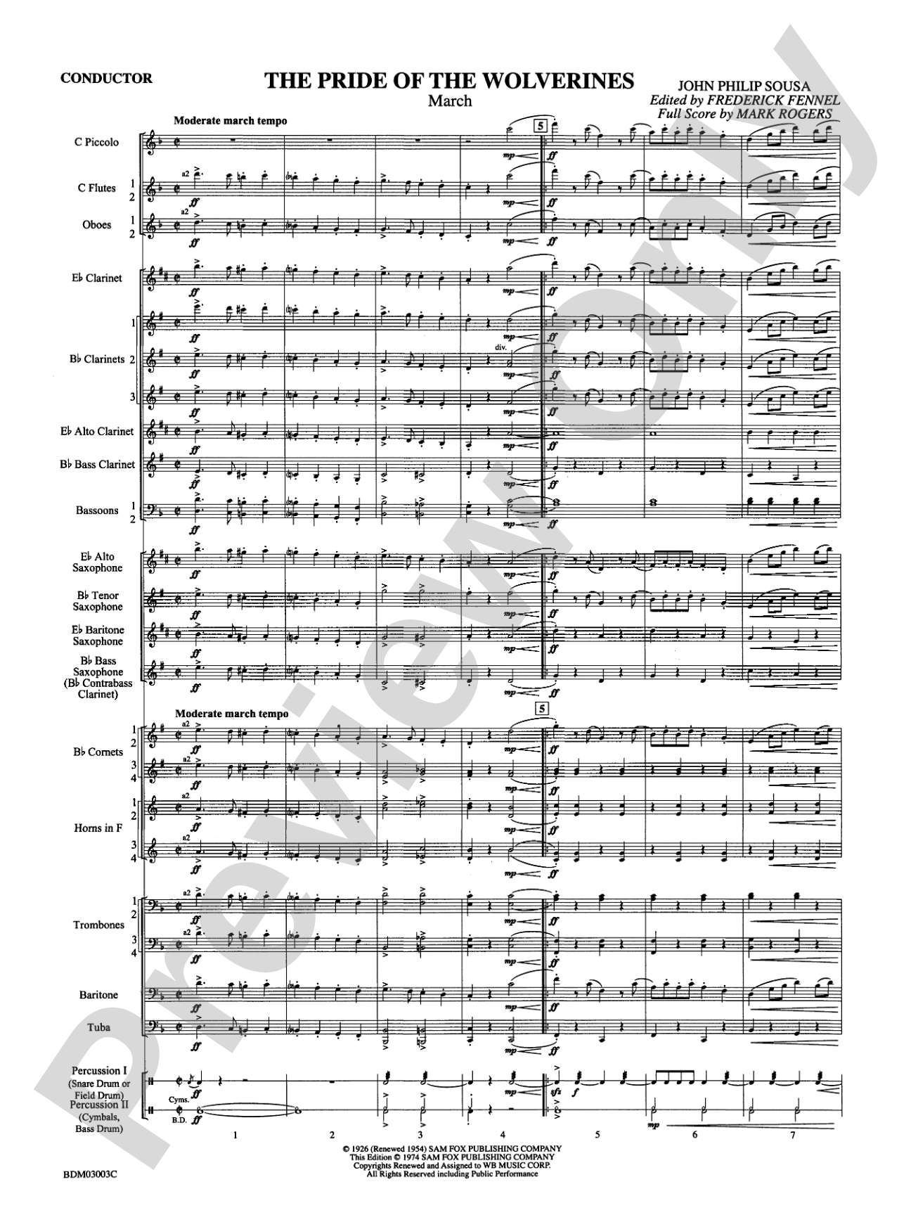 The Pride of the Wolverines: Concert Band Conductor Score & Parts