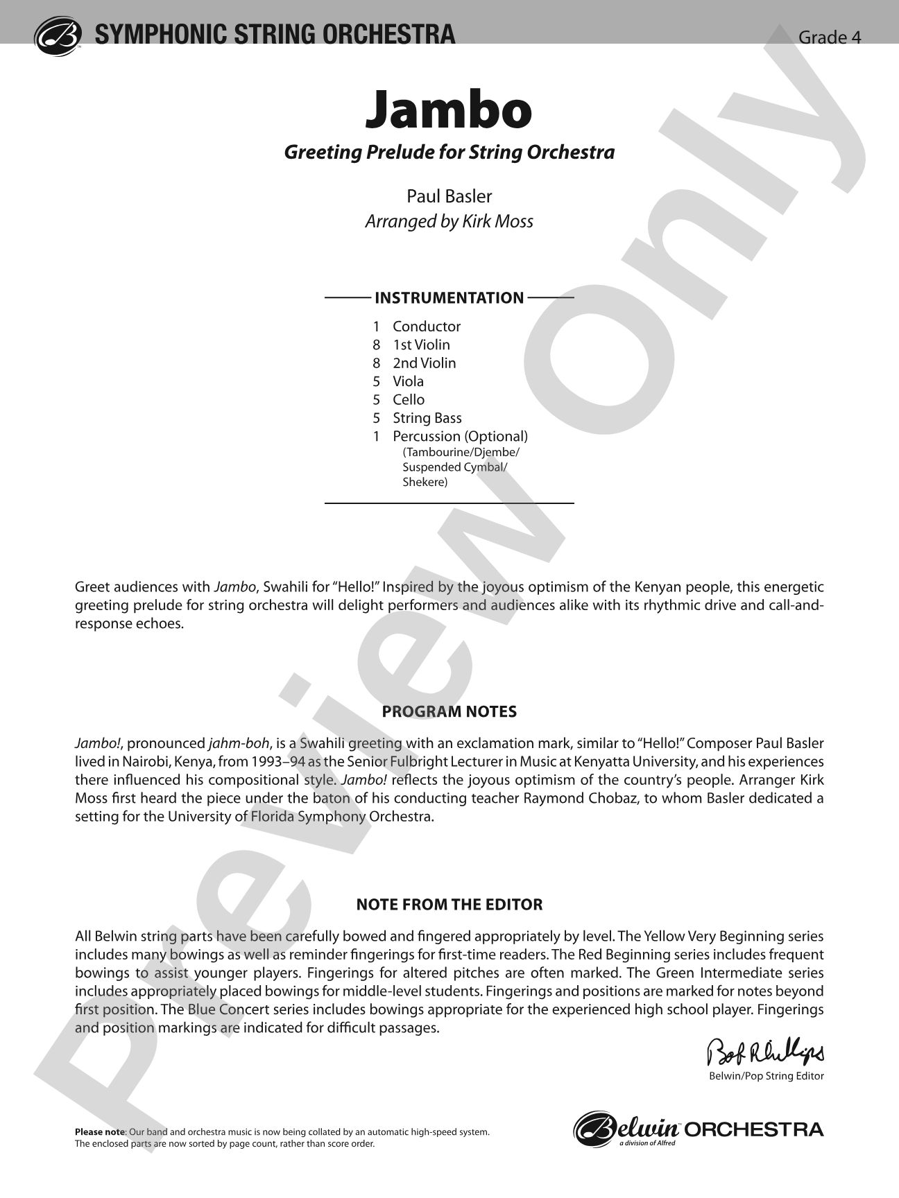 Jambo: String Orchestra Conductor Score & Parts