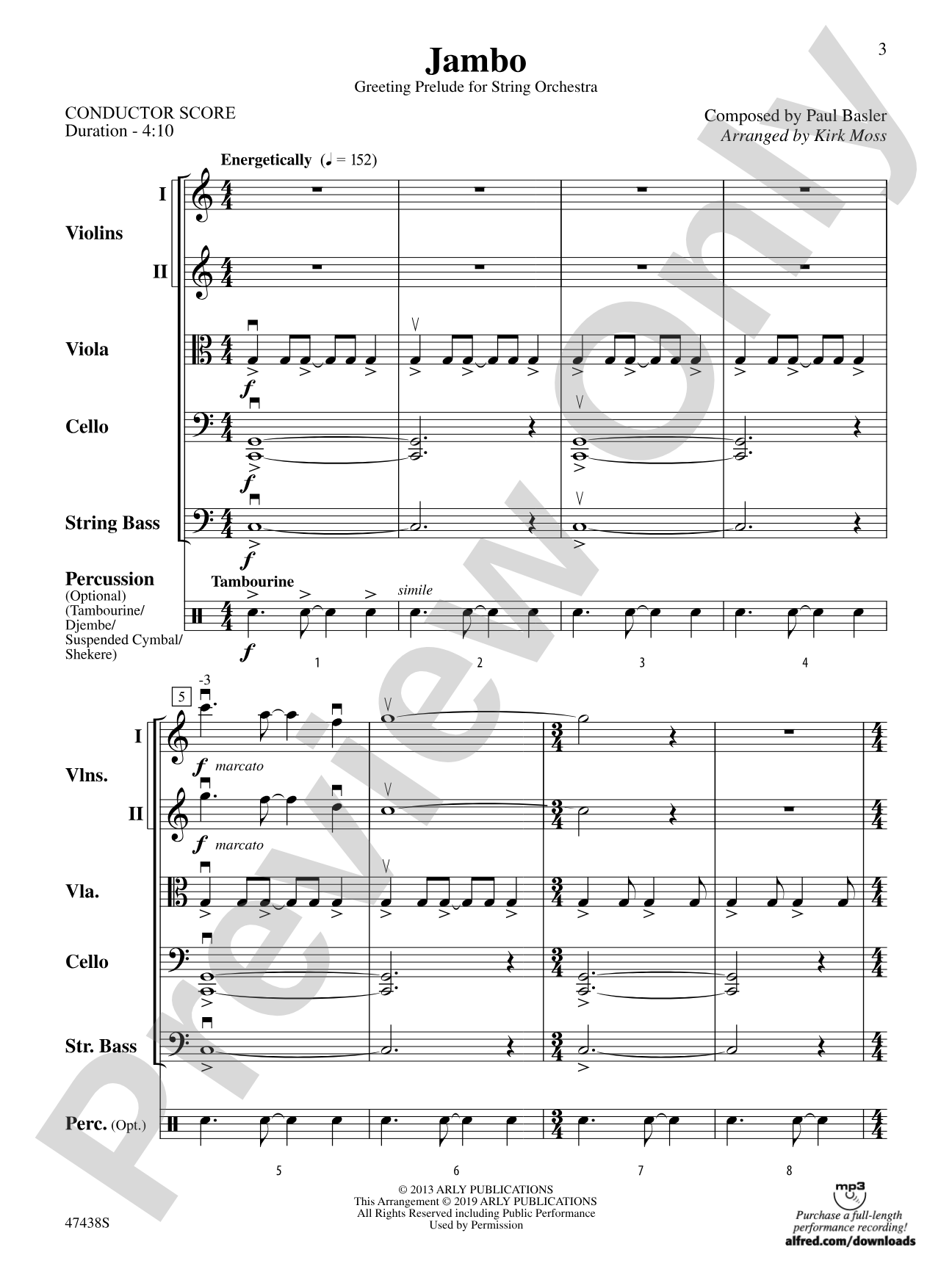 Jambo: String Orchestra Conductor Score & Parts