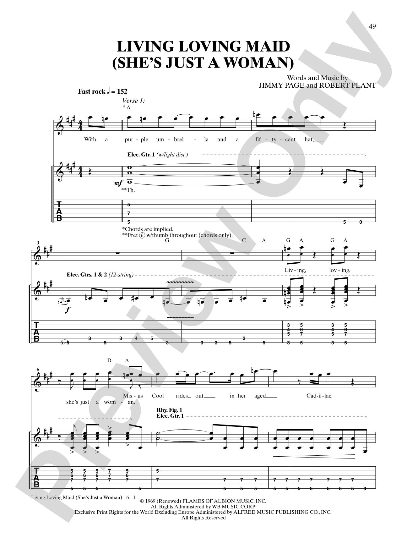Living Loving Maid (She's Just a Woman): Authentic Guitar TAB